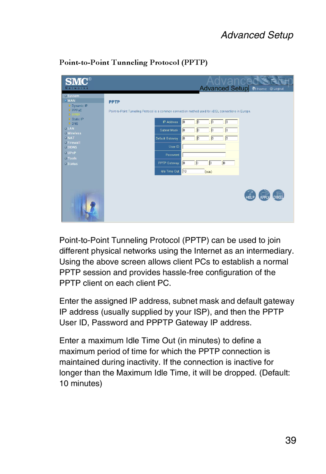 SMC Networks SMC2804WBR38 manual Point-to-Point Tunneling Protocol Pptp 