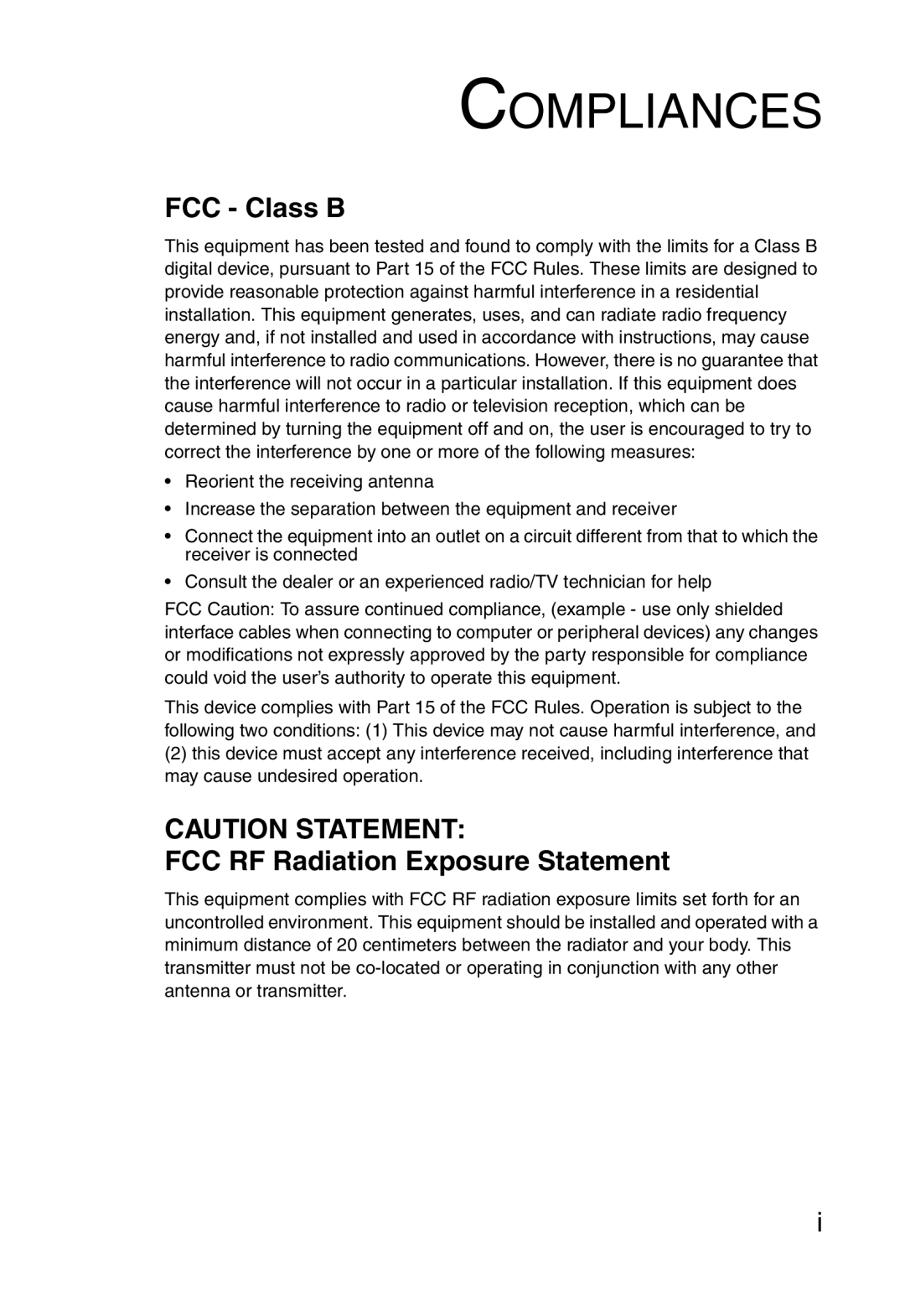 SMC Networks SMC2804WBR38 manual FCC Class B, FCC RF Radiation Exposure Statement 