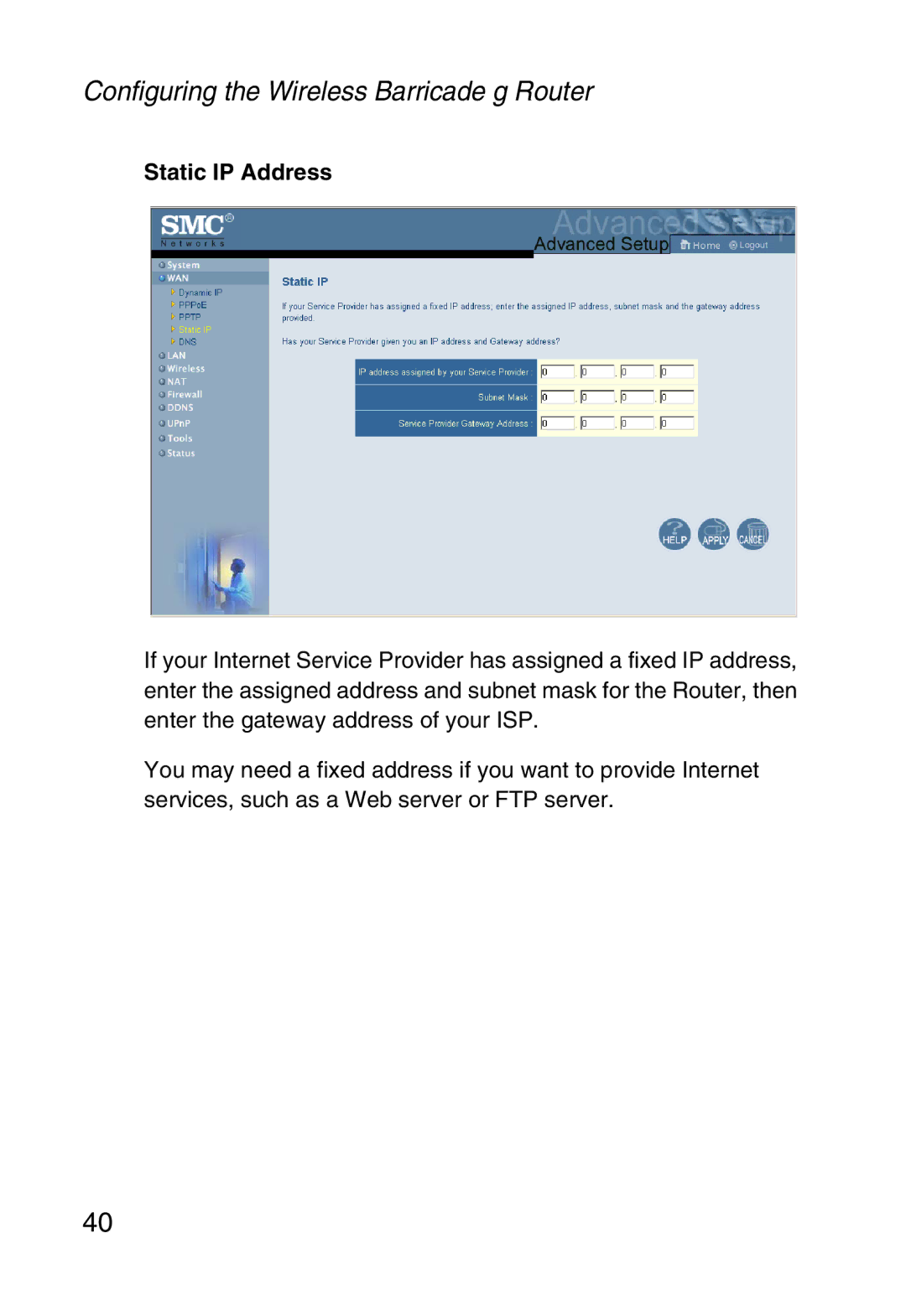 SMC Networks SMC2804WBR38 manual Static IP Address 