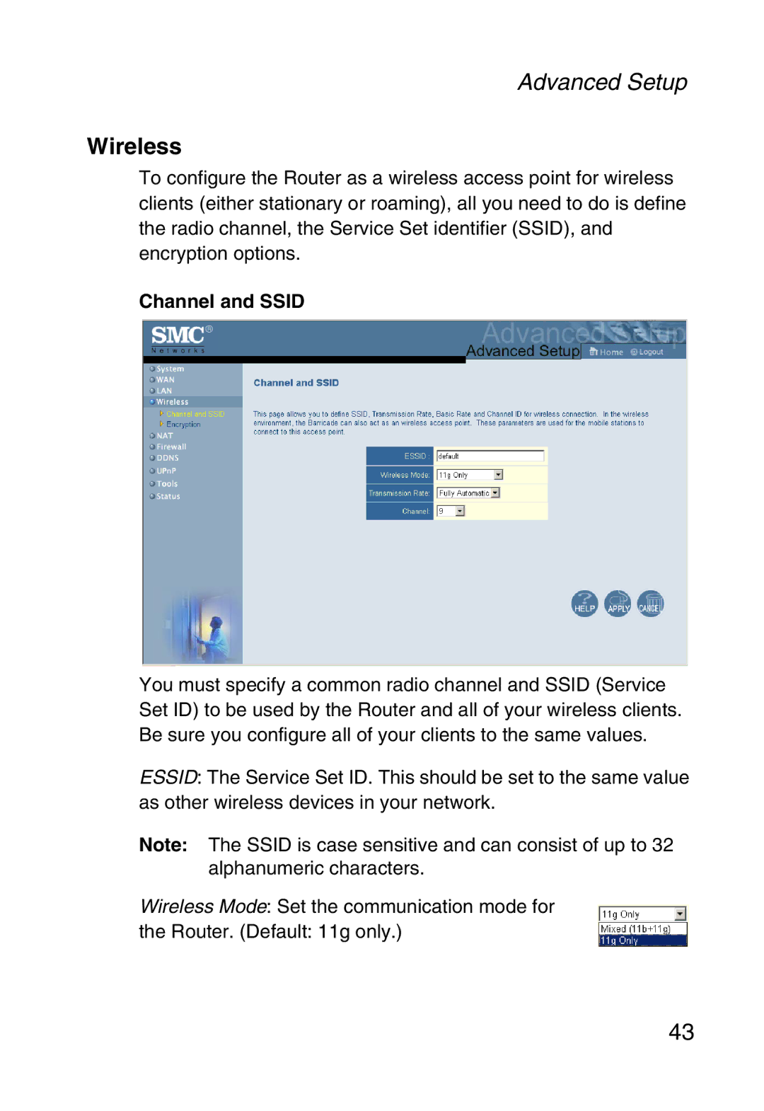 SMC Networks SMC2804WBR38 manual Wireless, Channel and Ssid 