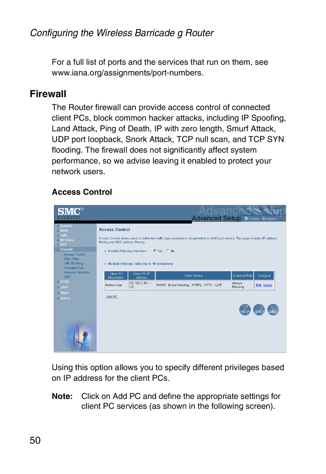 SMC Networks SMC2804WBR38 manual Firewall, Access Control 