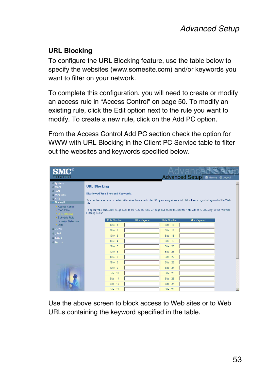 SMC Networks SMC2804WBR38 manual URL Blocking 