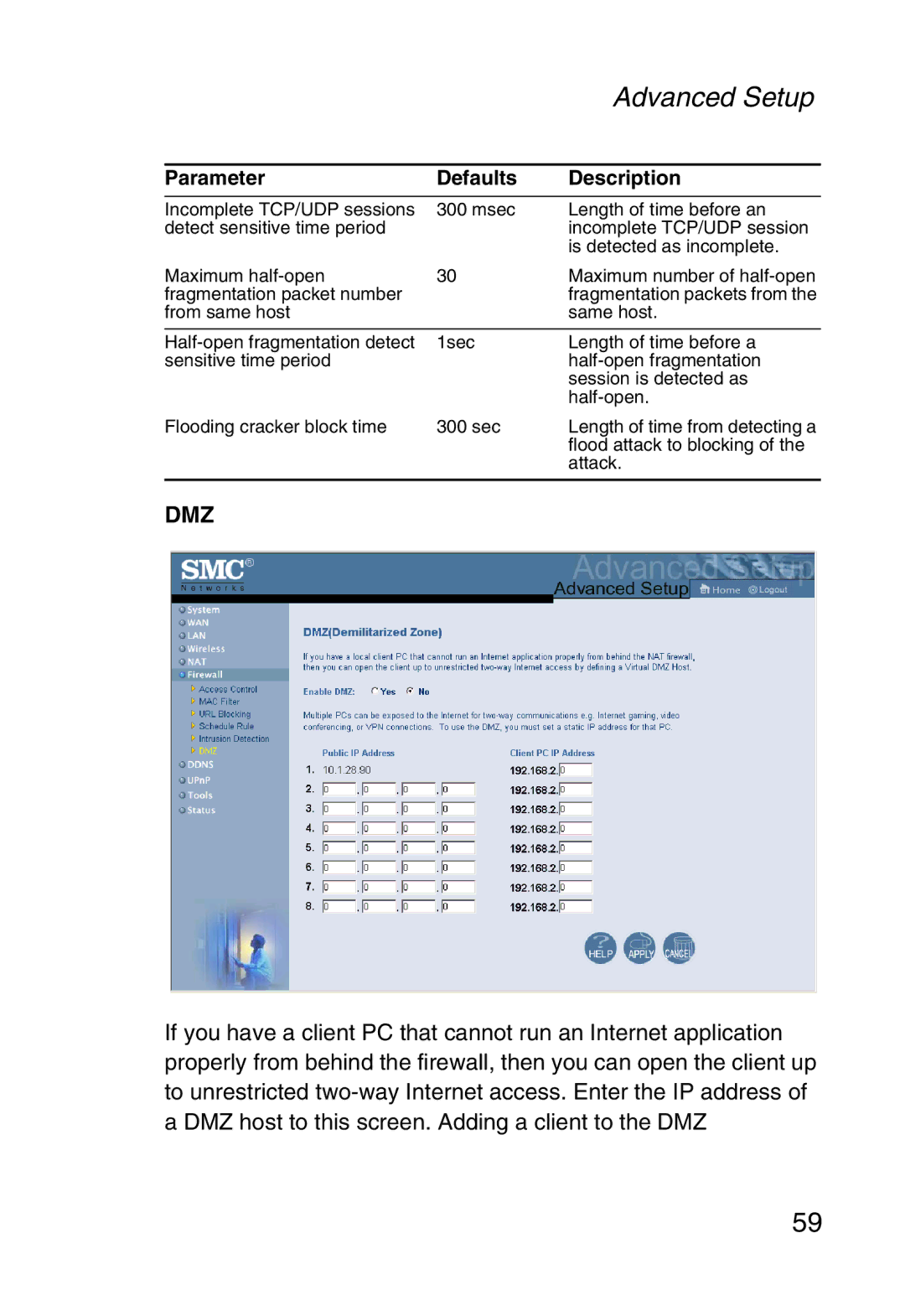 SMC Networks SMC2804WBR38 manual Dmz 