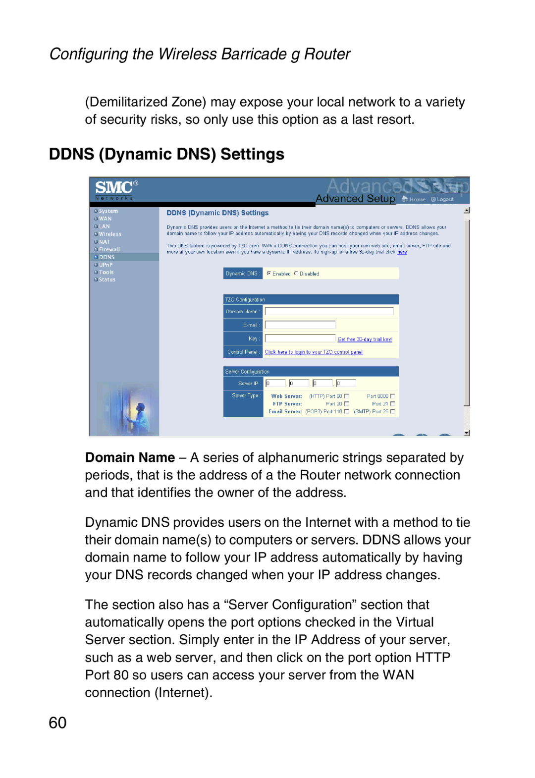 SMC Networks SMC2804WBR38 manual Ddns Dynamic DNS Settings 