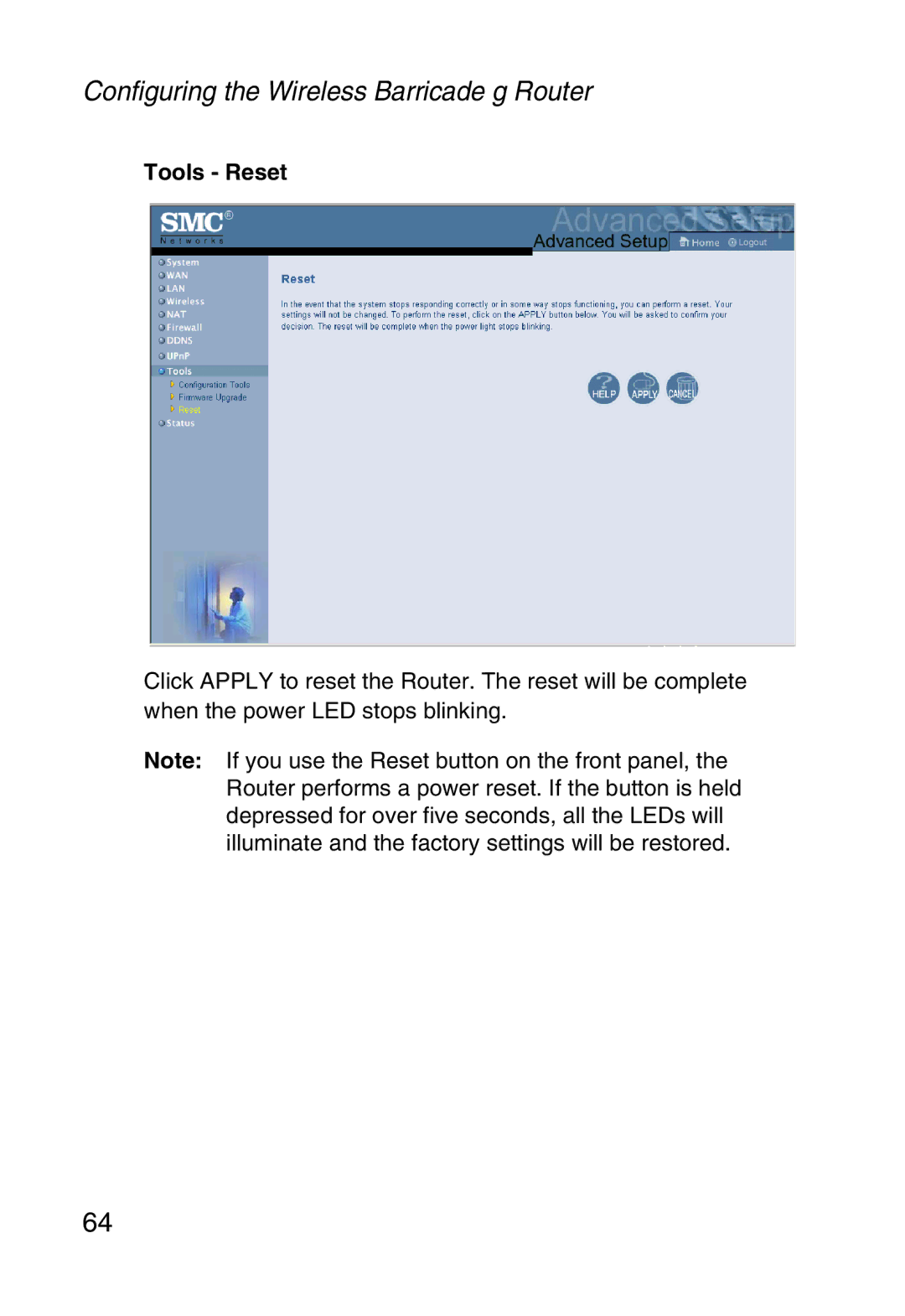 SMC Networks SMC2804WBR38 manual Tools Reset 