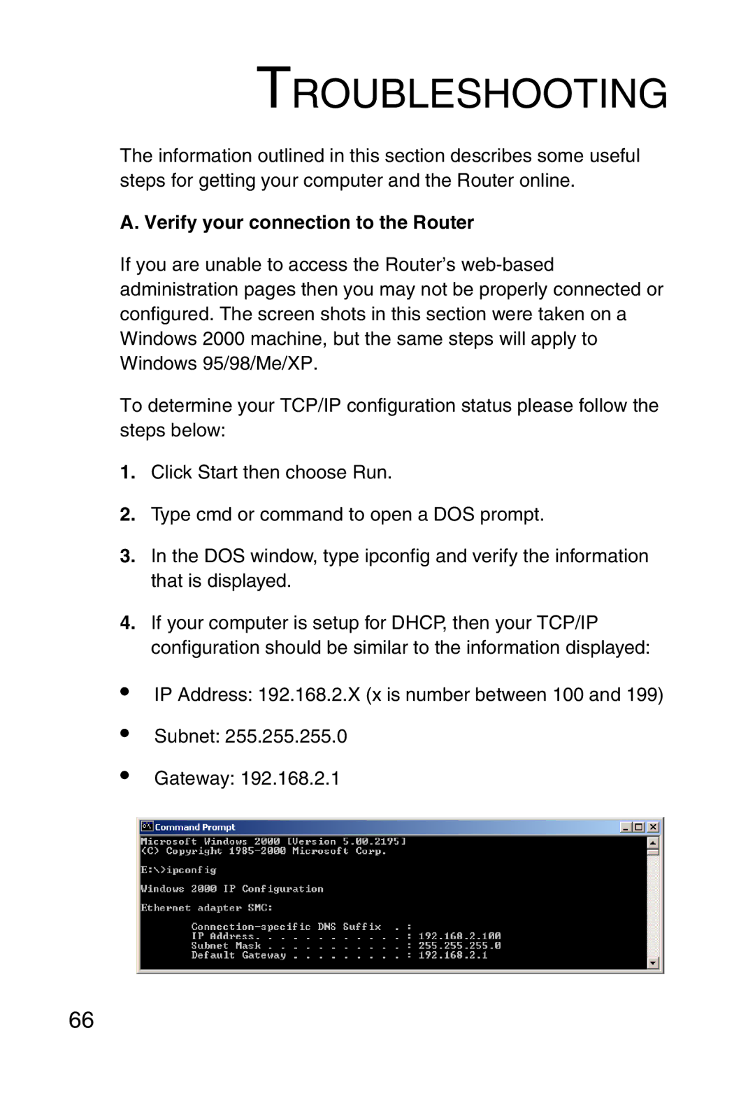 SMC Networks SMC2804WBR38 manual Troubleshooting, Verify your connection to the Router 