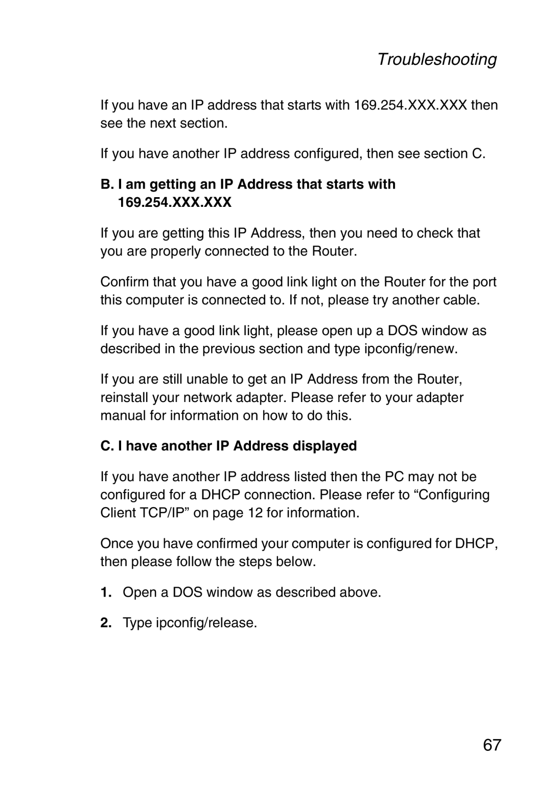 SMC Networks SMC2804WBR38 manual Am getting an IP Address that starts with, Have another IP Address displayed 