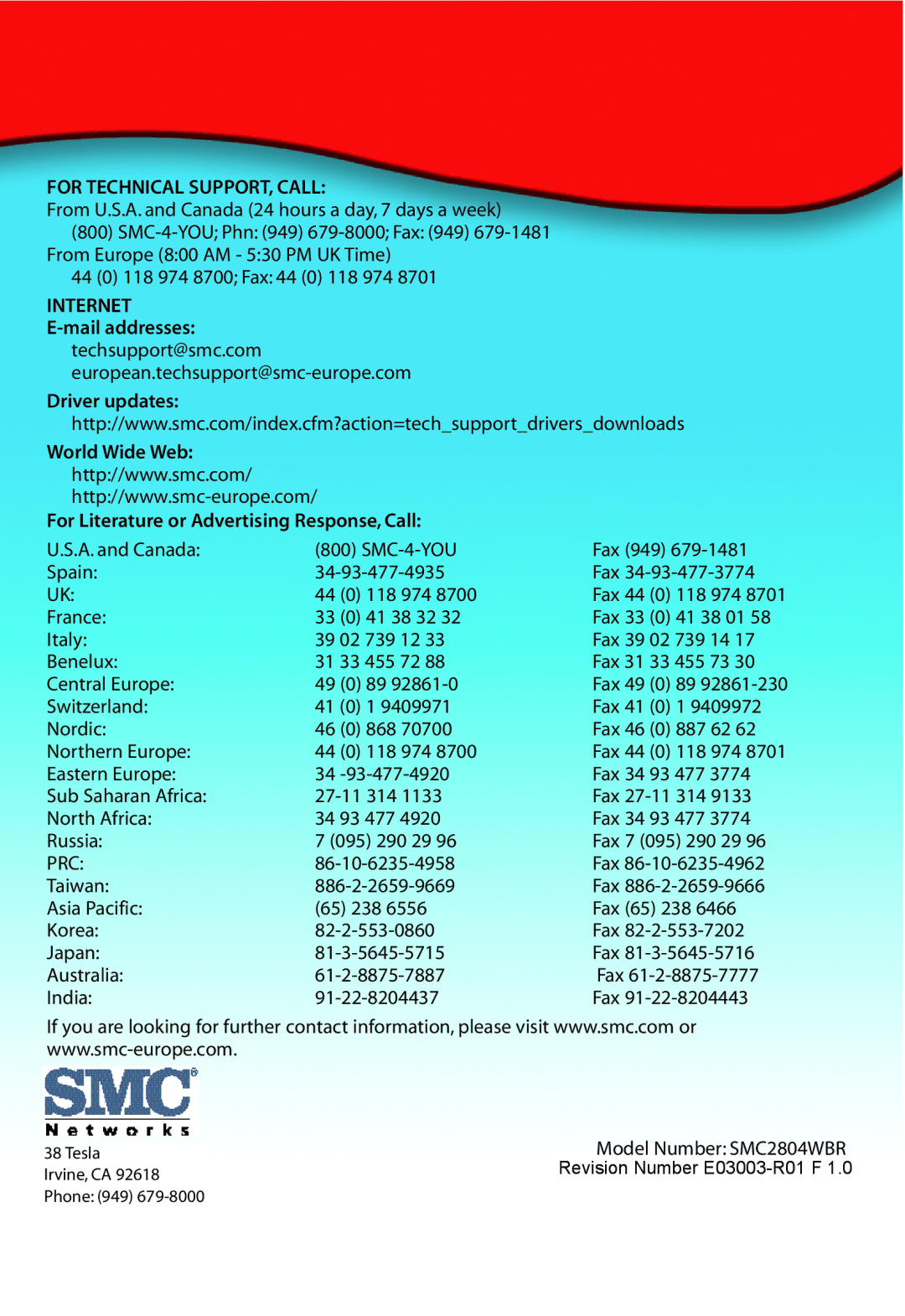 SMC Networks SMC2804WBR38 manual For Technical SUPPORT, Call 