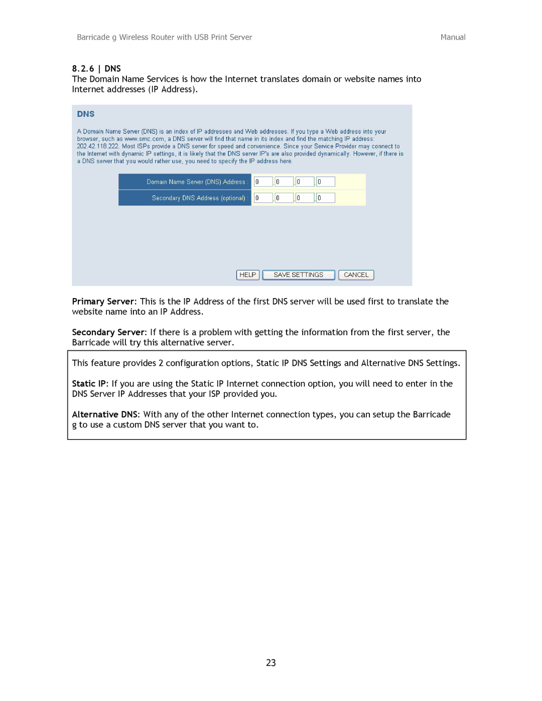 SMC Networks SMC2804WBRP-G manual Dns 