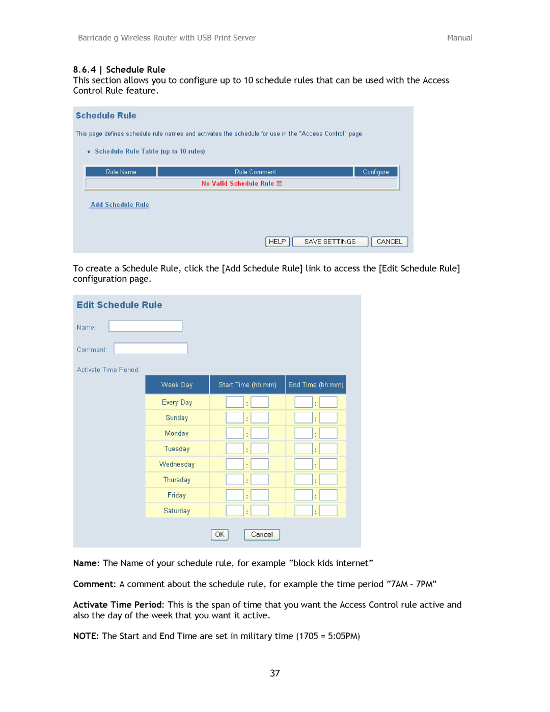 SMC Networks SMC2804WBRP-G manual Schedule Rule 