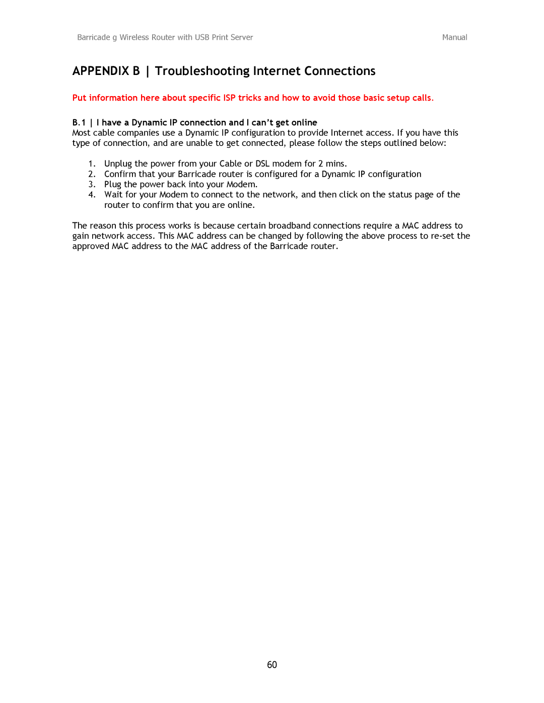 SMC Networks SMC2804WBRP-G manual Appendix B Troubleshooting Internet Connections 