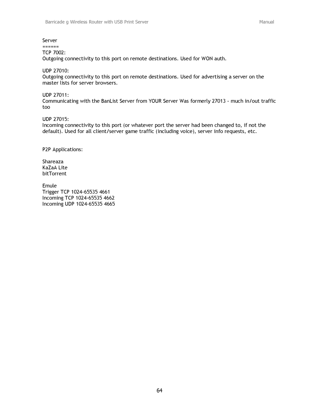 SMC Networks SMC2804WBRP-G manual Barricade g Wireless Router with USB Print Server Manual 