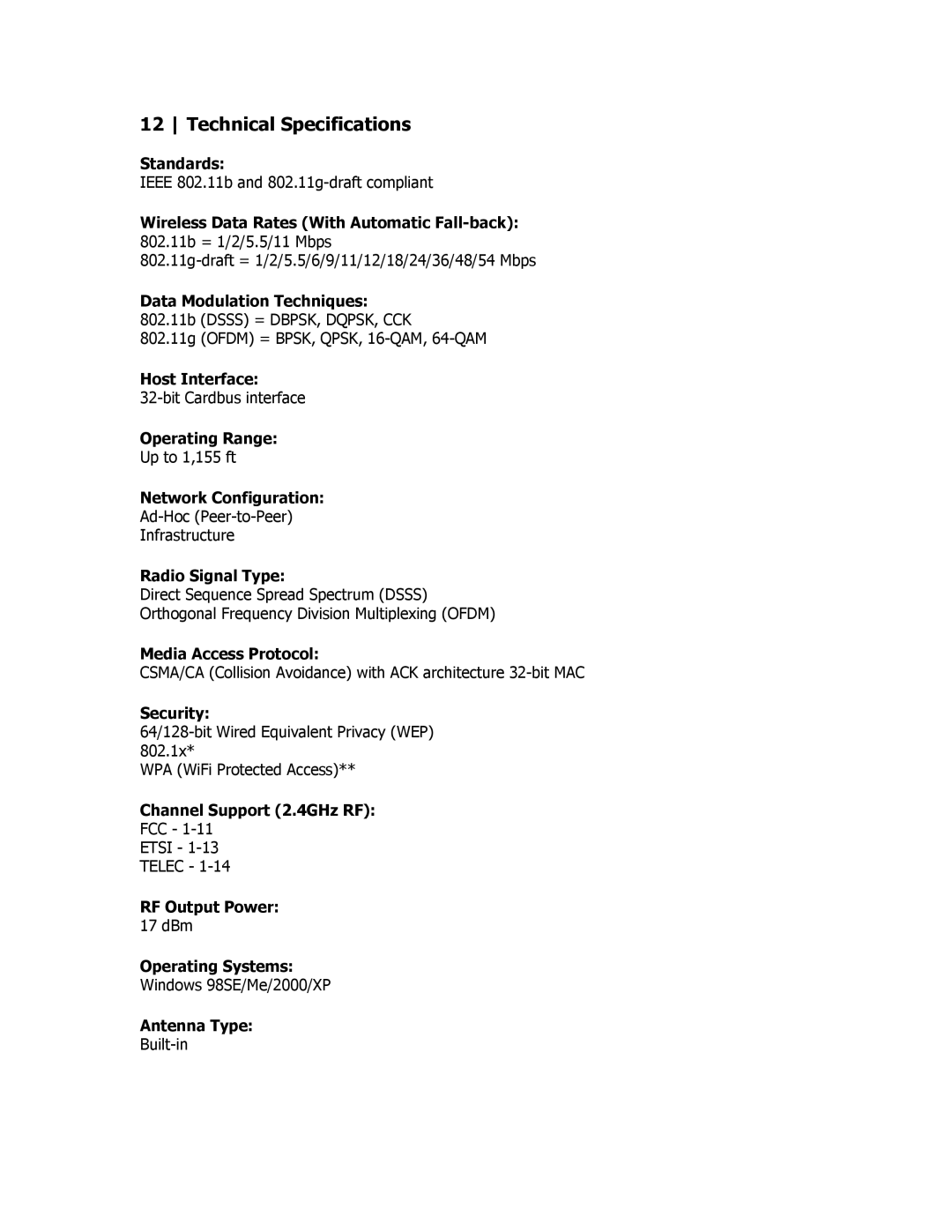 SMC Networks SMC2835W manual Technical Specifications 