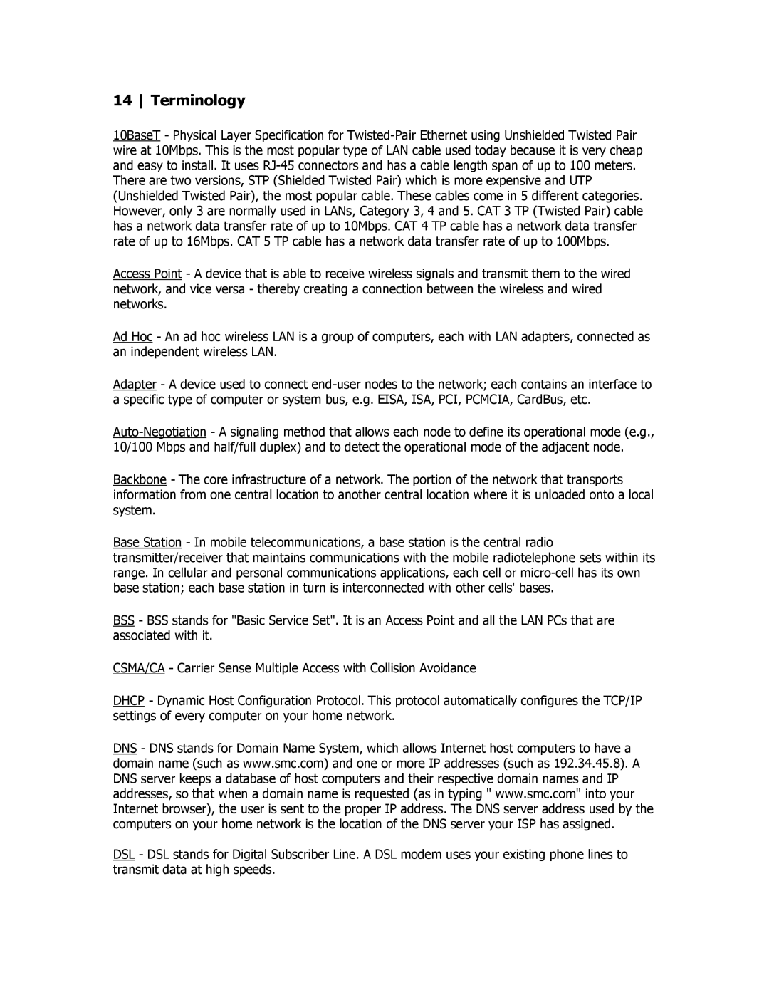 SMC Networks SMC2835W manual Terminology 