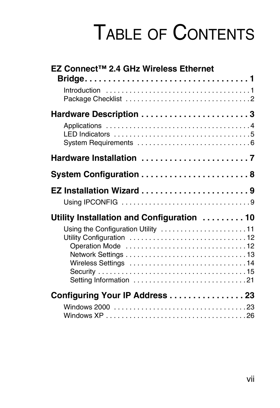 SMC Networks SMC2870W manual Table of Contents 