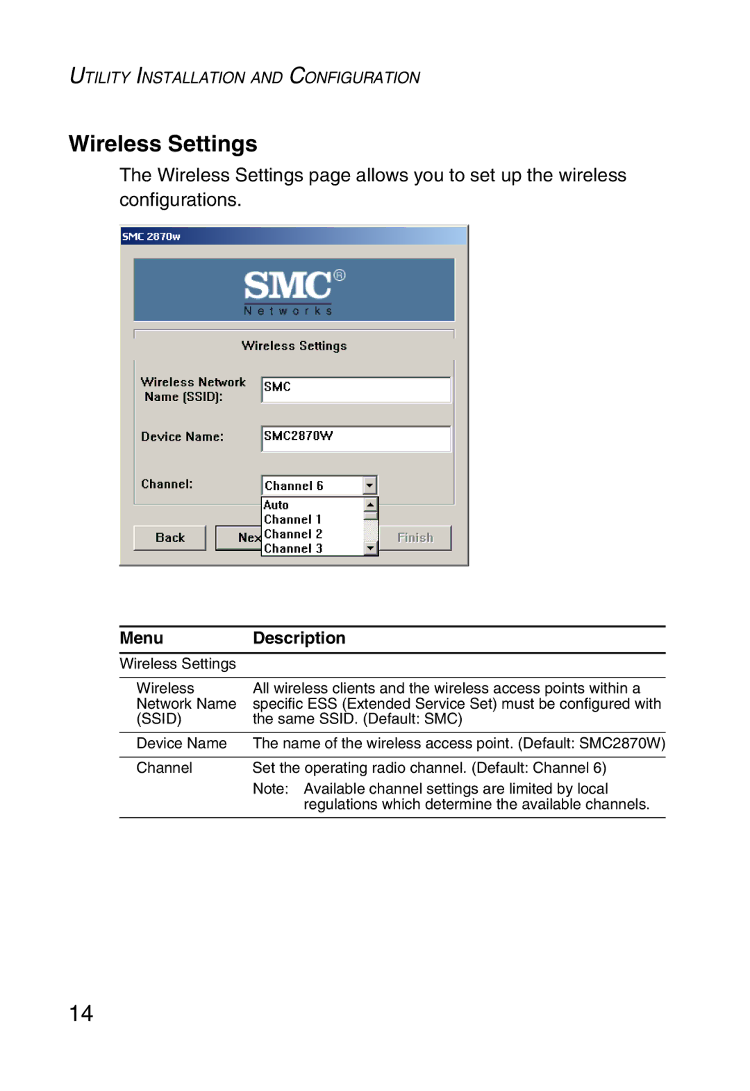 SMC Networks SMC2870W manual Wireless Settings, Ssid 