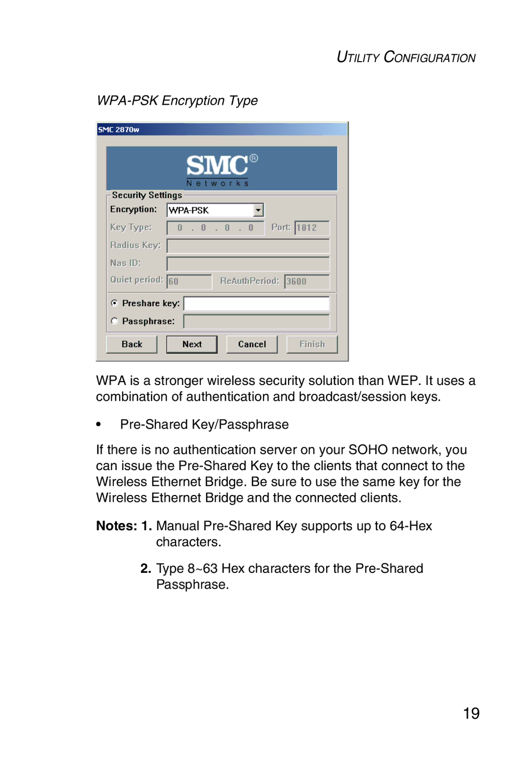 SMC Networks SMC2870W manual WPA-PSK Encryption Type 