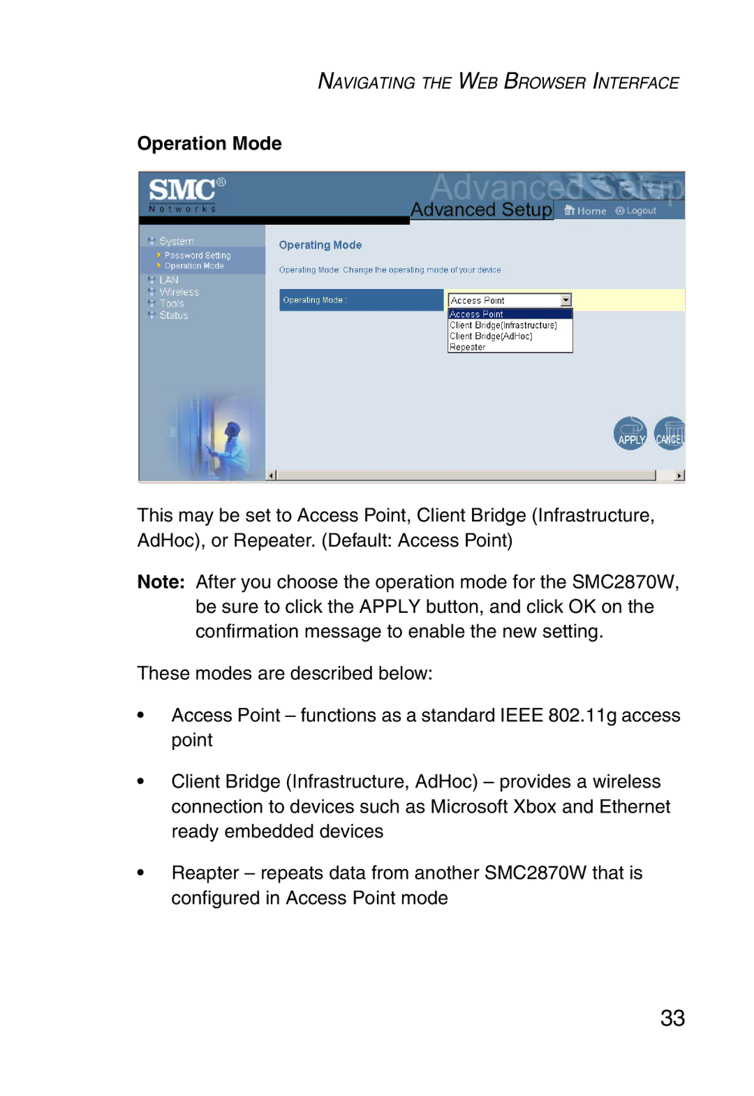 SMC Networks SMC2870W manual Operation Mode 