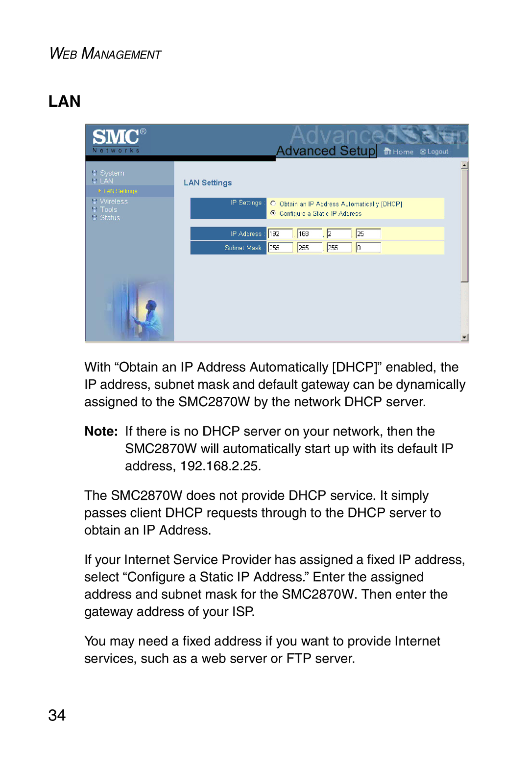 SMC Networks SMC2870W manual Lan 