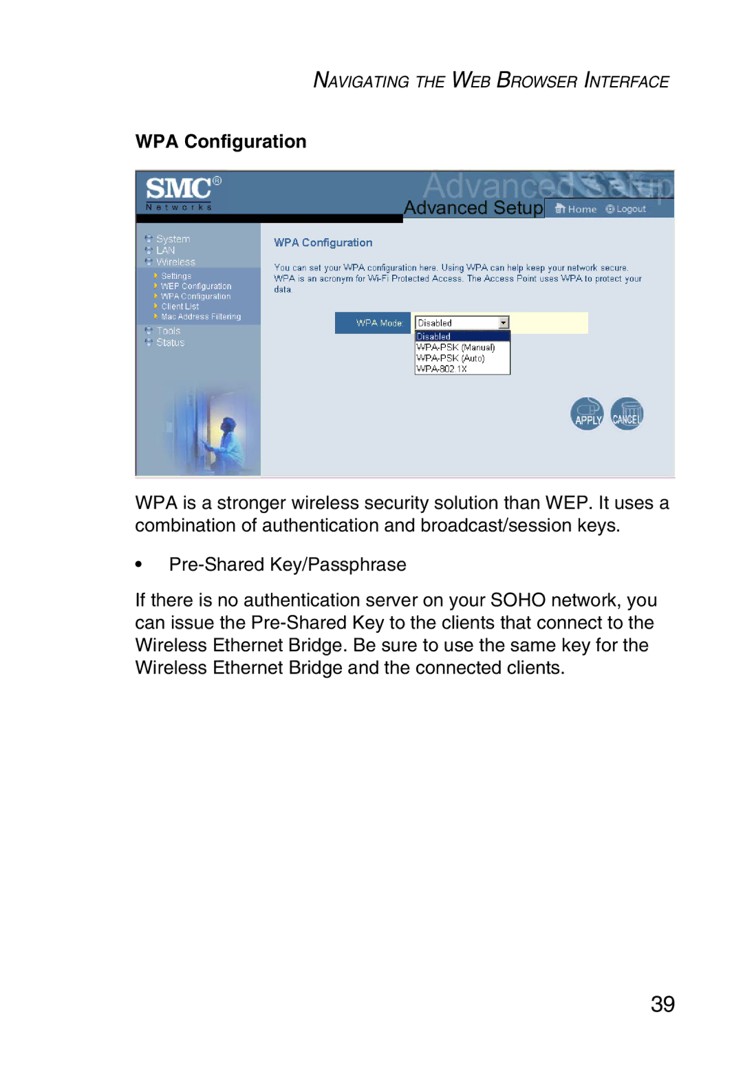 SMC Networks SMC2870W manual WPA Configuration 