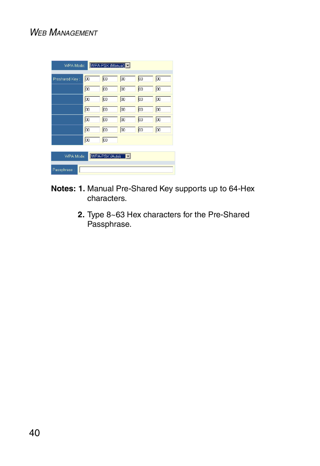 SMC Networks SMC2870W manual Type 8~63 Hex characters for the Pre-Shared Passphrase 