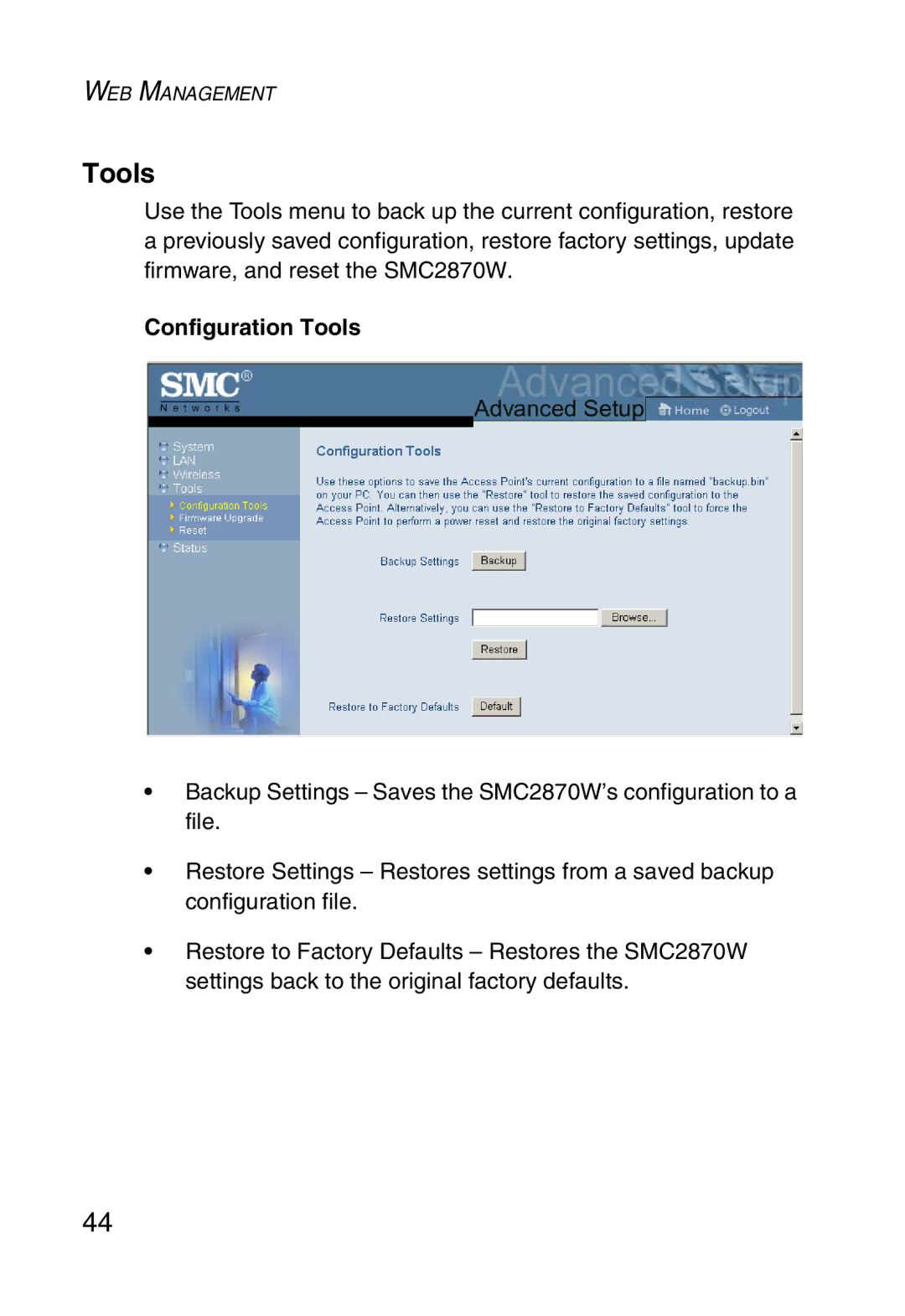 SMC Networks SMC2870W manual Configuration Tools 