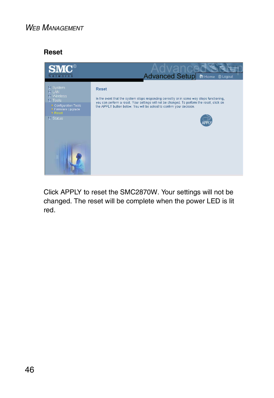 SMC Networks SMC2870W manual Reset 