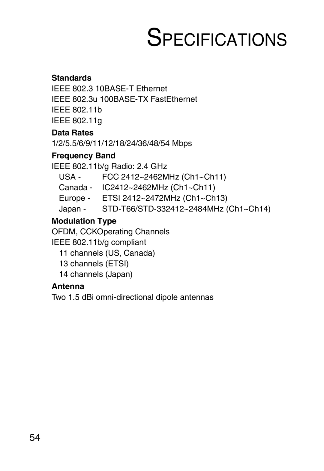 SMC Networks SMC2870W manual Specifications 