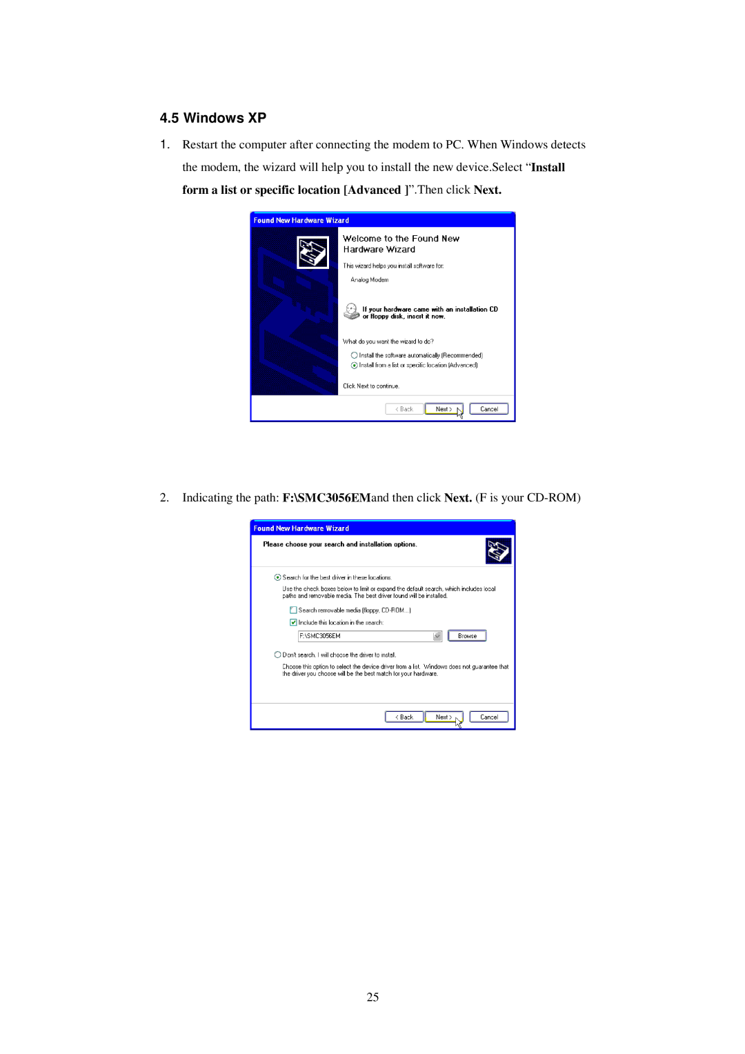 SMC Networks SMC3056EM manual Windows XP 