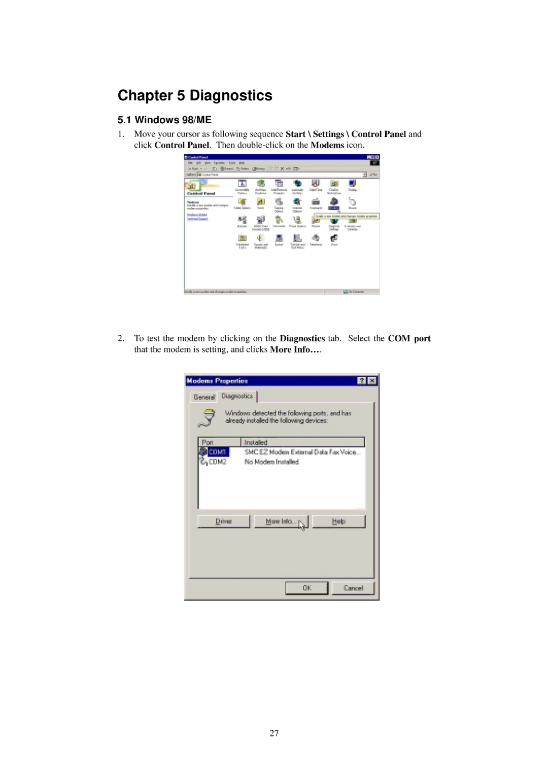 SMC Networks SMC3056EM manual Diagnostics 