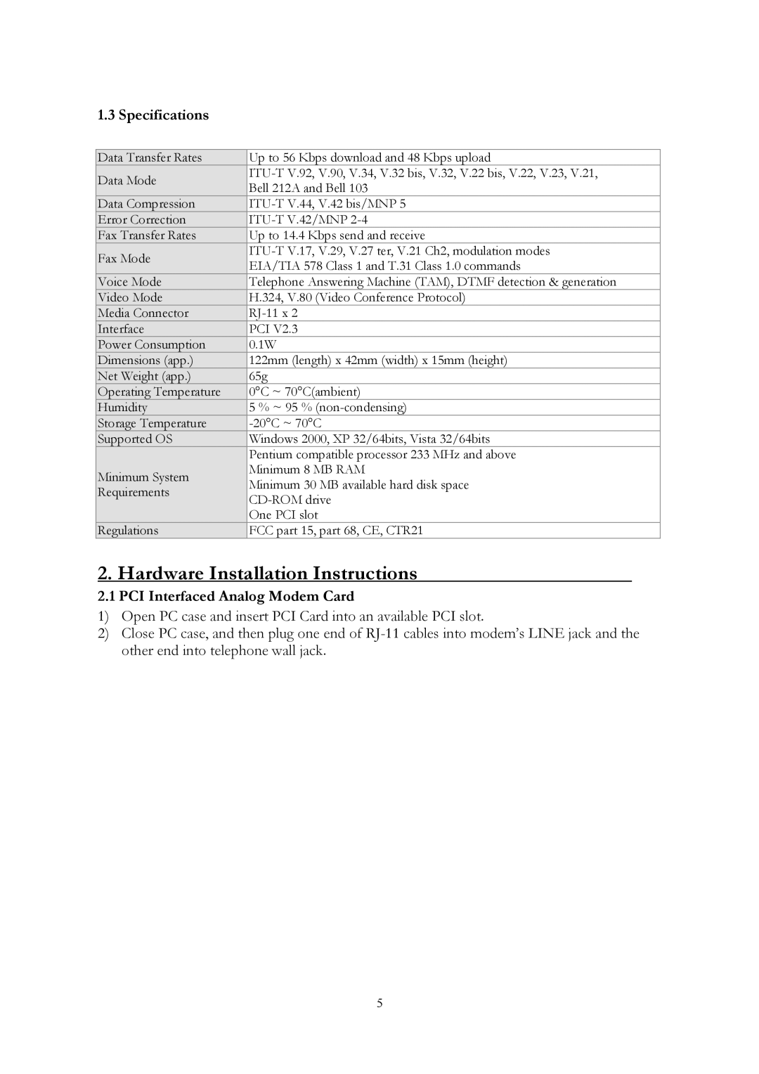 SMC Networks SMC3056IM V5 manual Hardware Installation Instructions, Specifications 