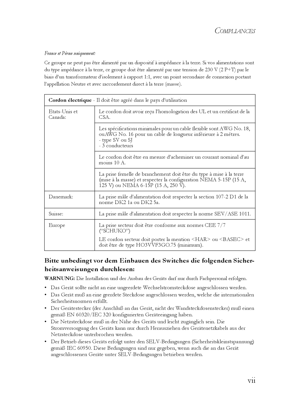 SMC Networks SMC6128L2 manual Vii, France et Pérou uniquement 