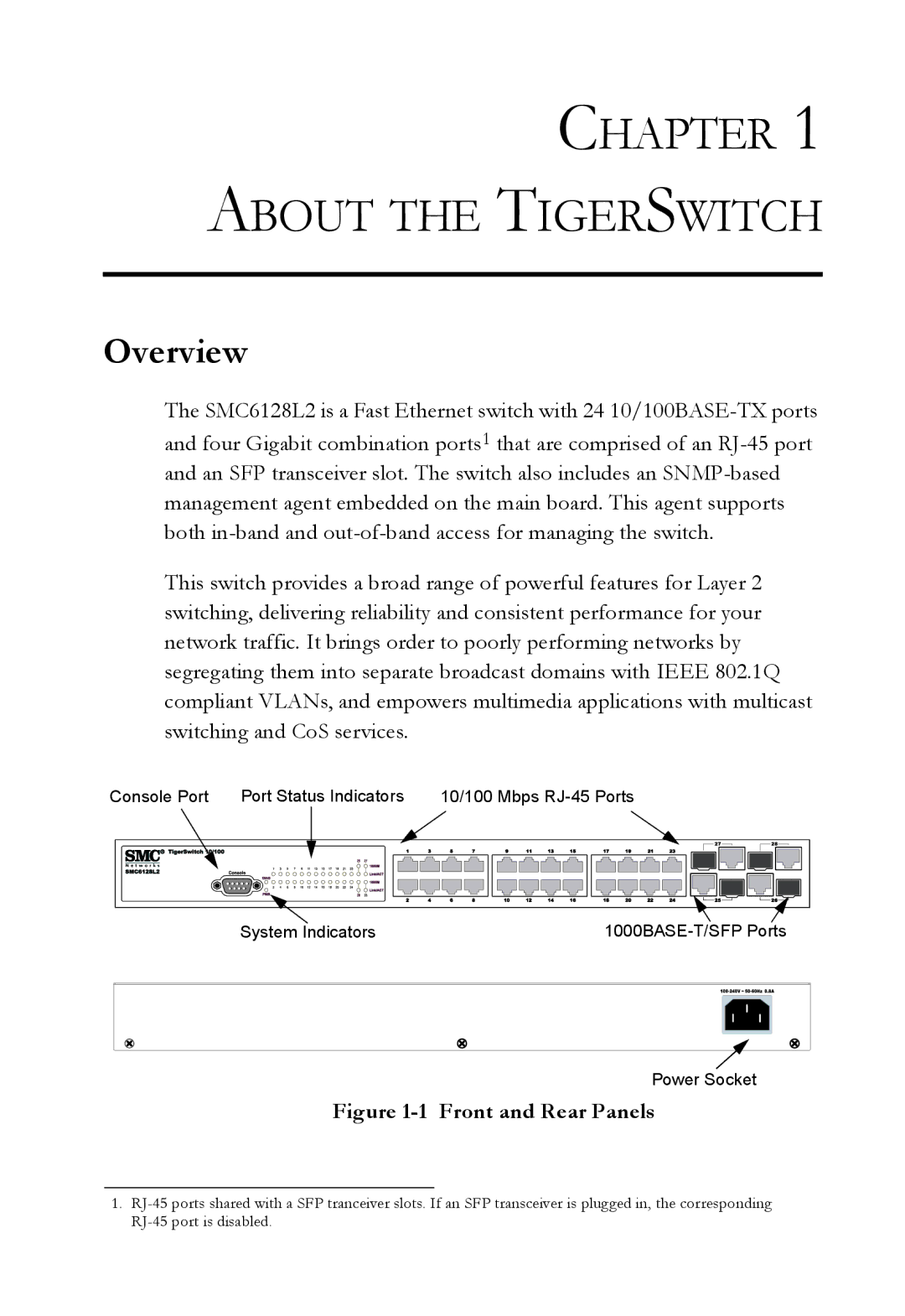 SMC Networks SMC6128L2 manual Overview, Front and Rear Panels 