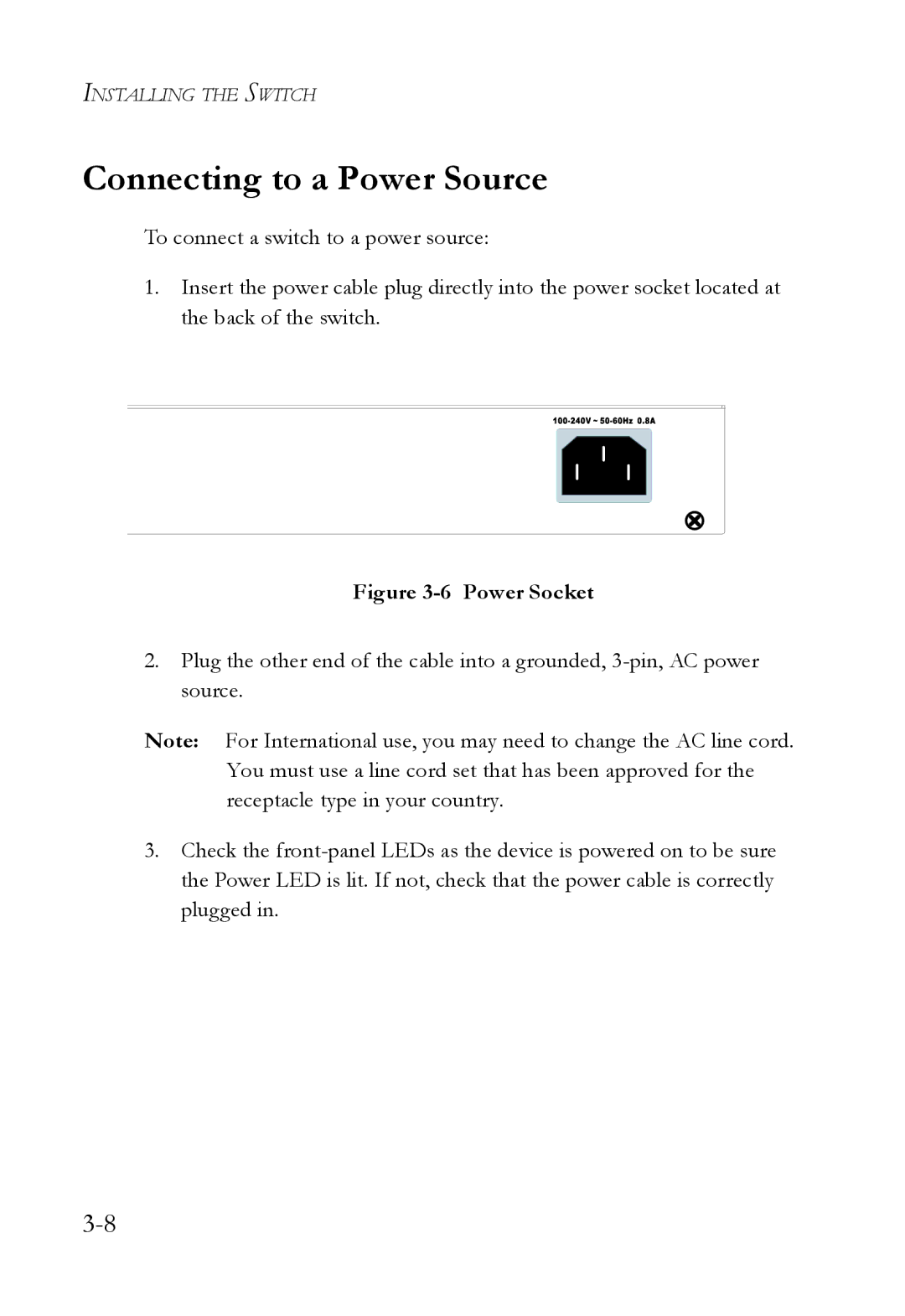 SMC Networks SMC6128L2 manual Connecting to a Power Source, Power Socket 