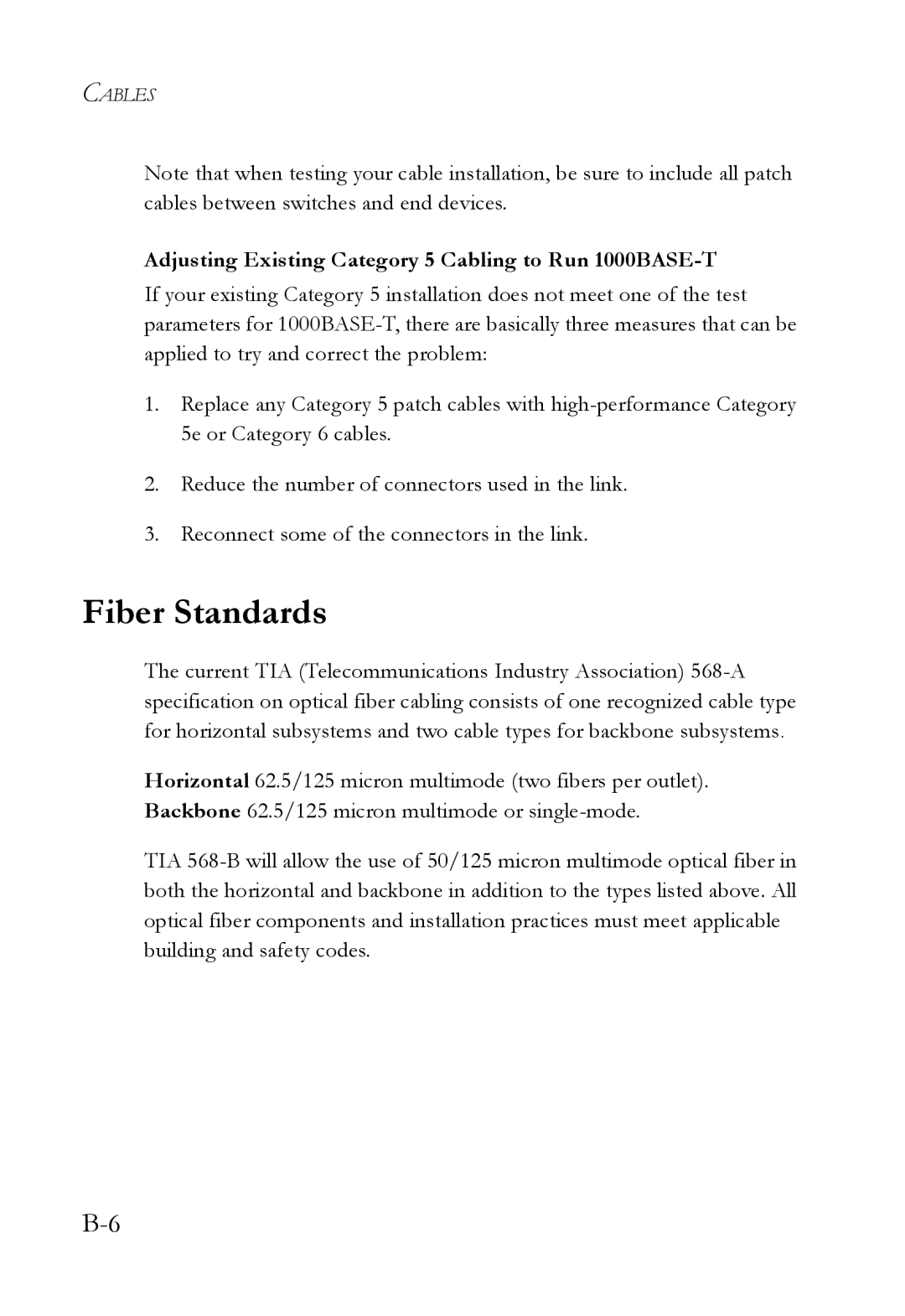 SMC Networks SMC6128L2 manual Fiber Standards, Adjusting Existing Category 5 Cabling to Run 1000BASE-T 