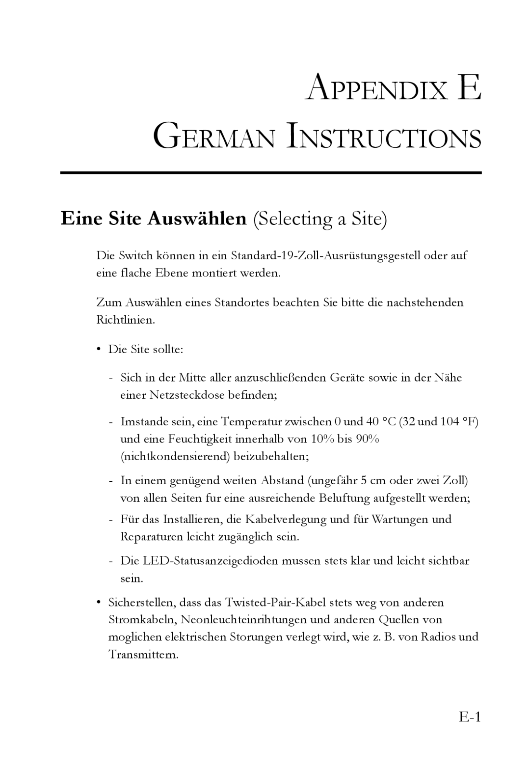 SMC Networks SMC6128L2 manual Appendix E German Instructions, Eine Site Auswählen Selecting a Site 