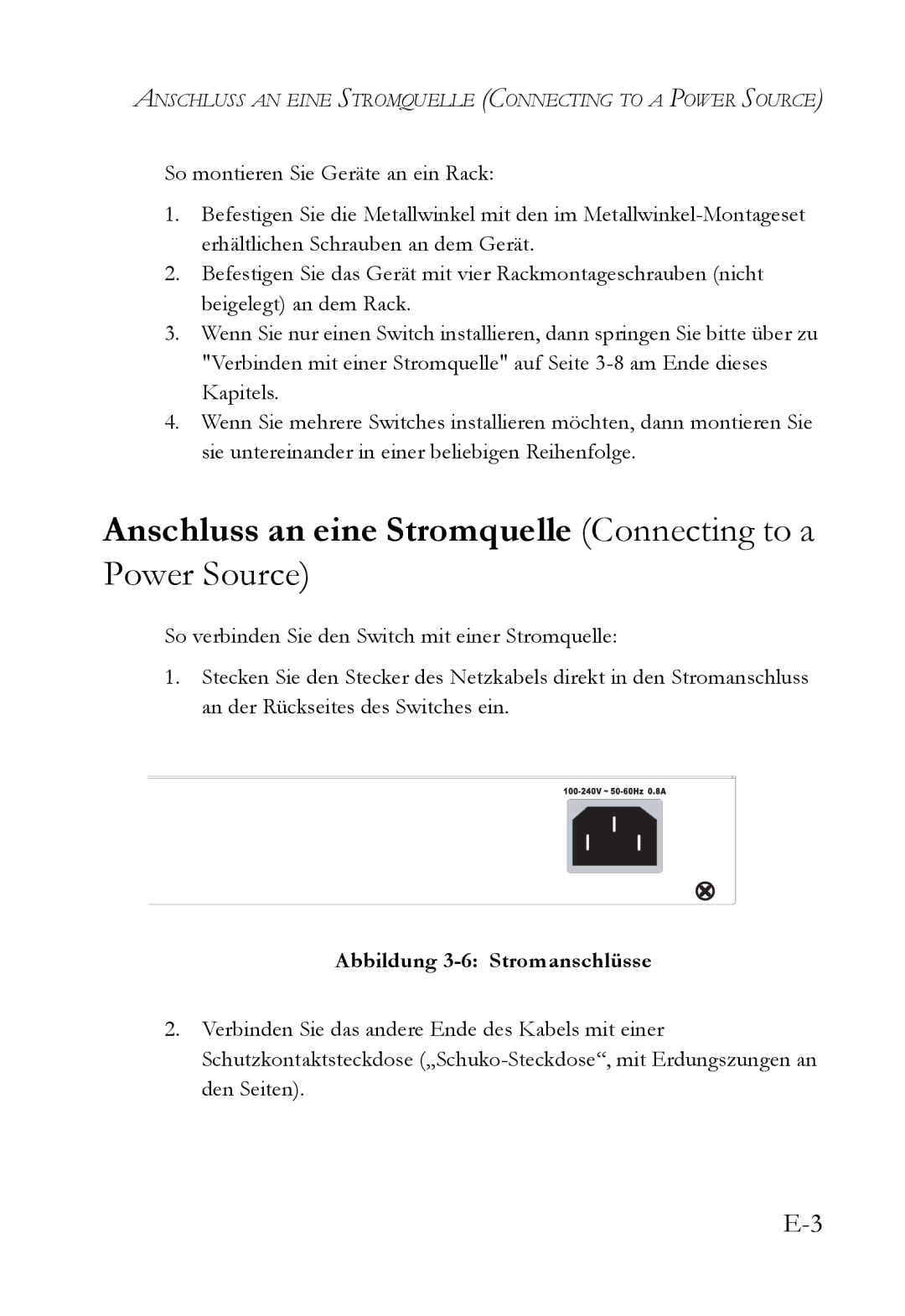 SMC Networks SMC6128L2 manual Anschluss an eine Stromquelle Connecting to a, Abbildung 3-6 Stromanschlüsse 