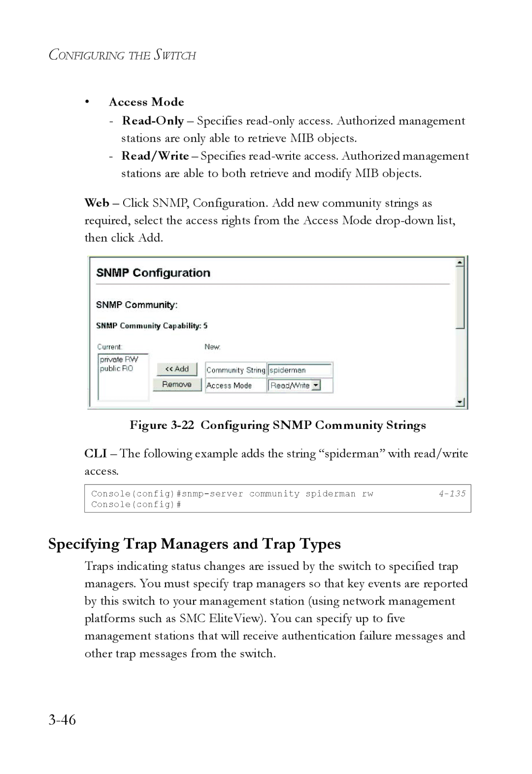 SMC Networks SMC6224M manual Specifying Trap Managers and Trap Types, Access Mode 