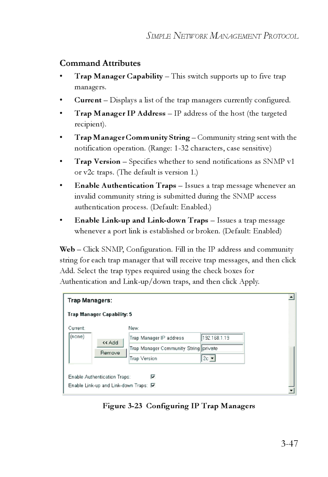 SMC Networks SMC6224M manual Configuring IP Trap Managers 