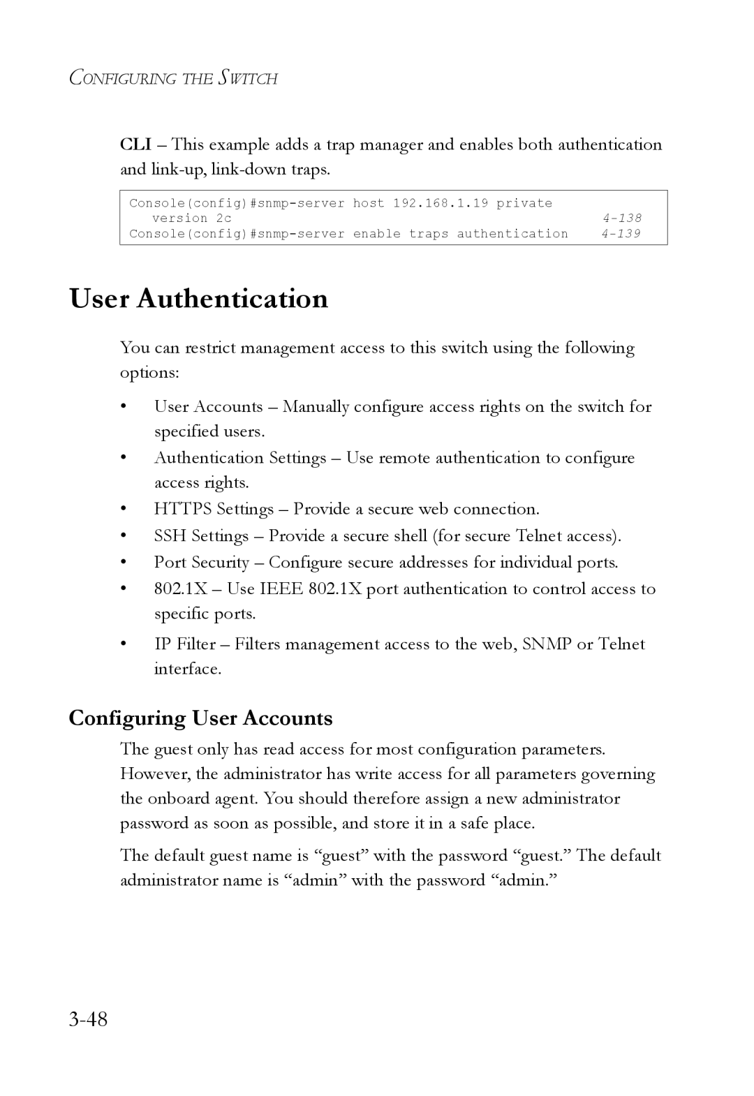 SMC Networks SMC6224M manual User Authentication, Configuring User Accounts 