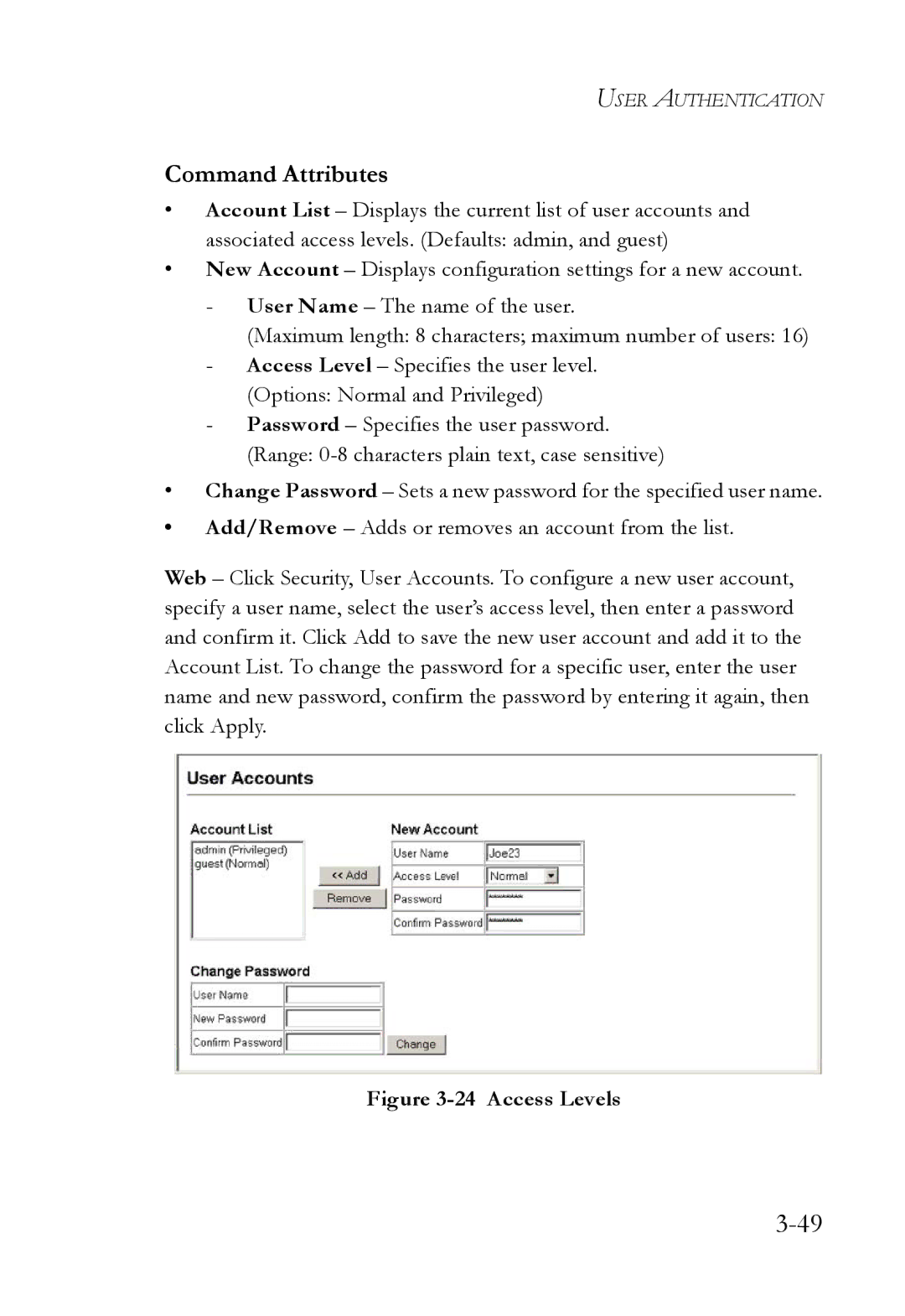 SMC Networks SMC6224M manual Access Levels 