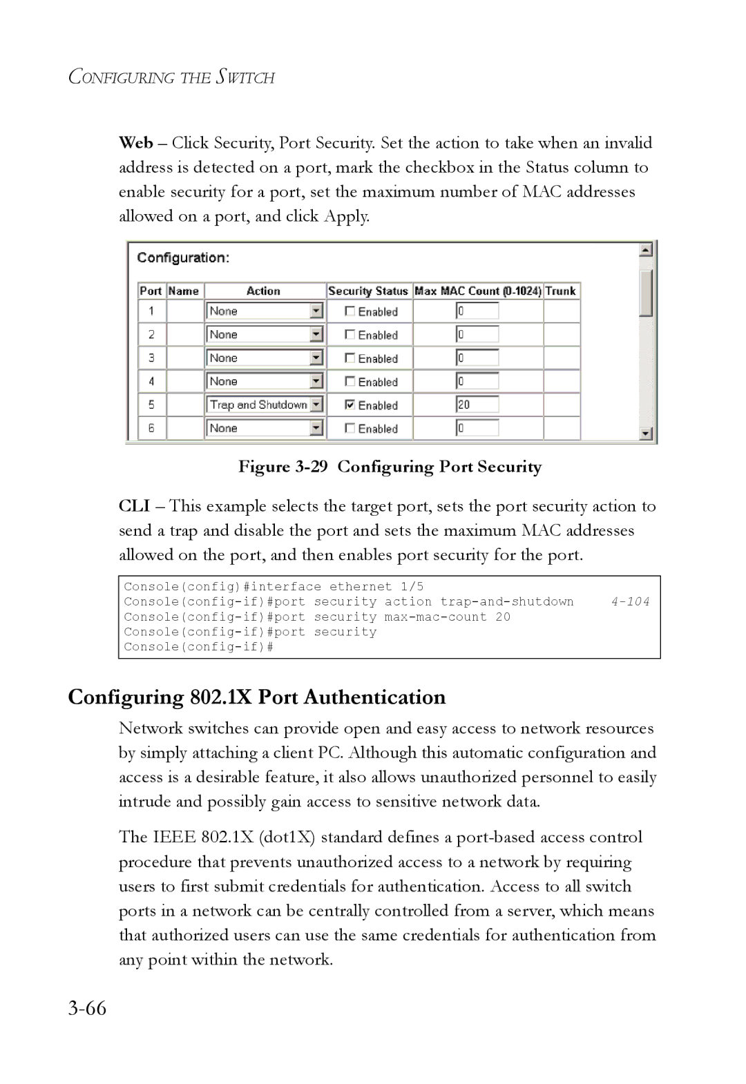 SMC Networks SMC6224M manual Configuring 802.1X Port Authentication, Configuring Port Security 