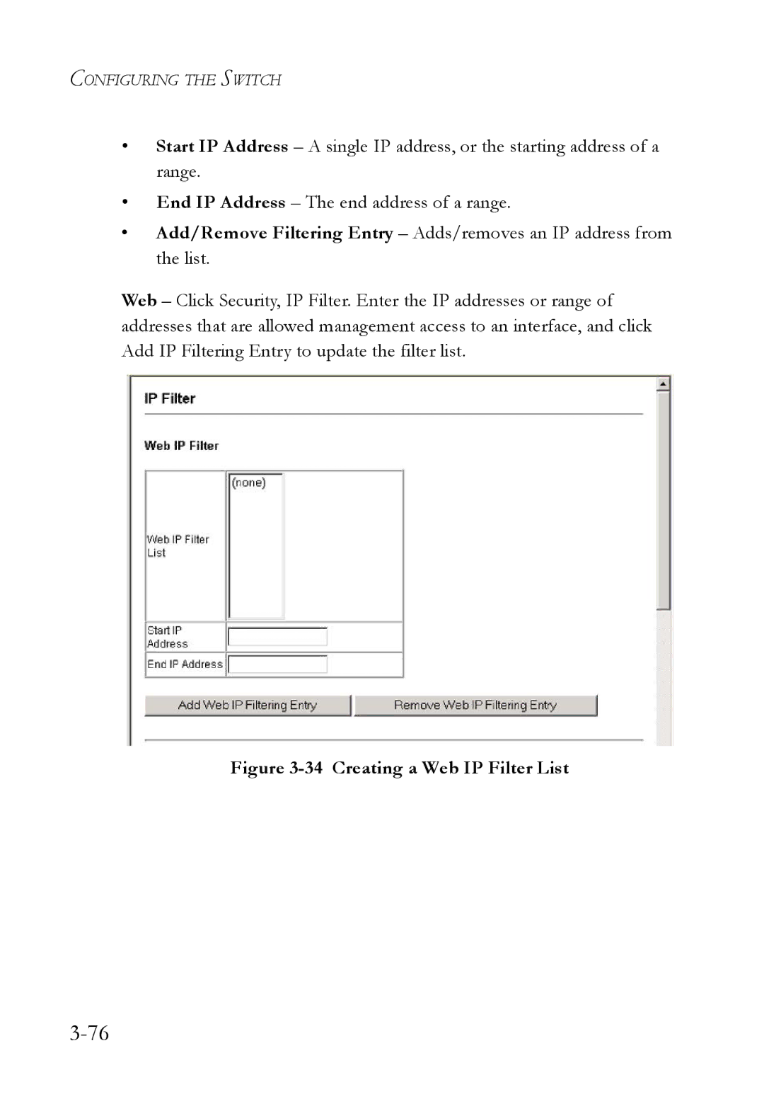 SMC Networks SMC6224M manual Creating a Web IP Filter List 