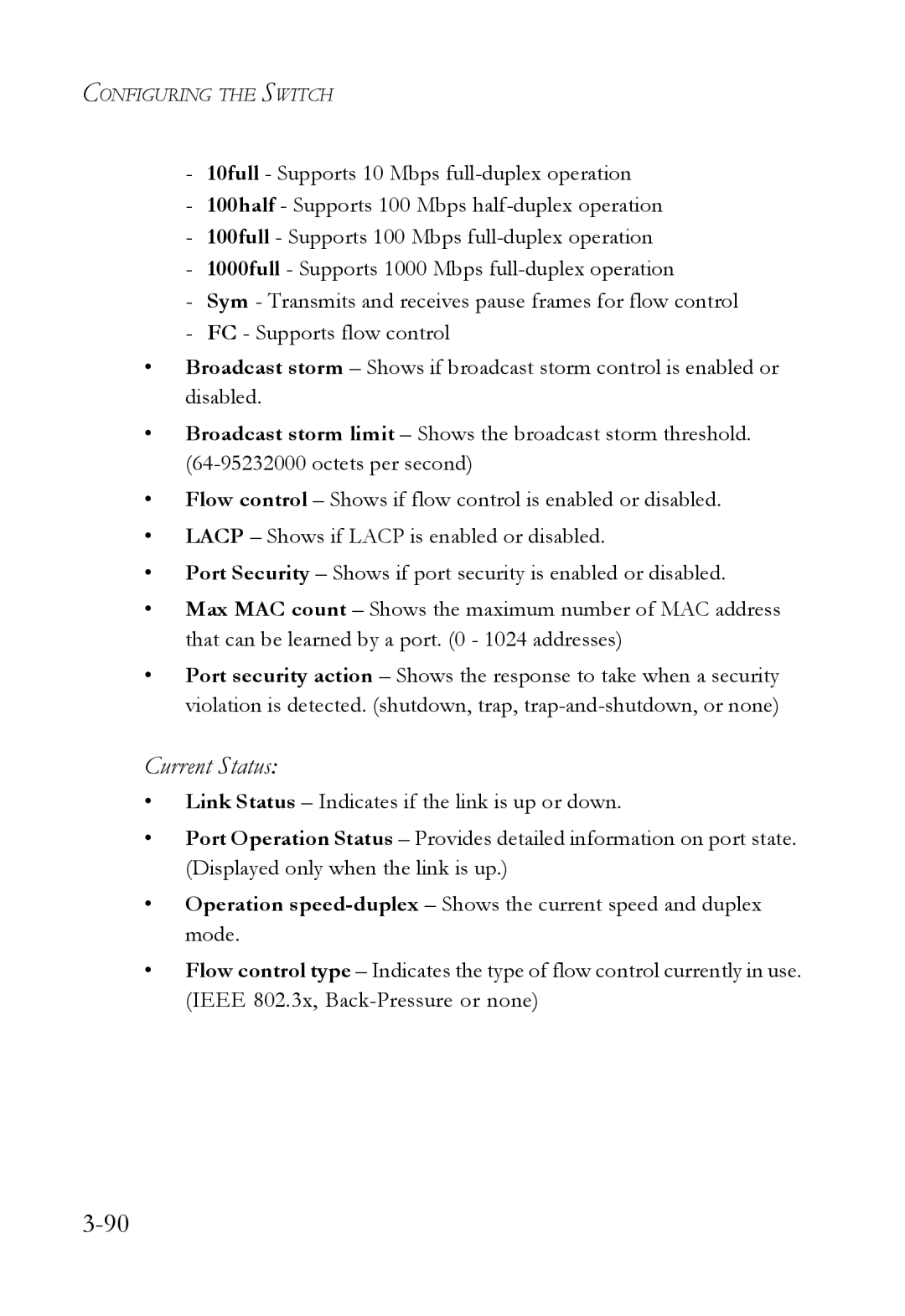 SMC Networks SMC6224M manual Current Status 