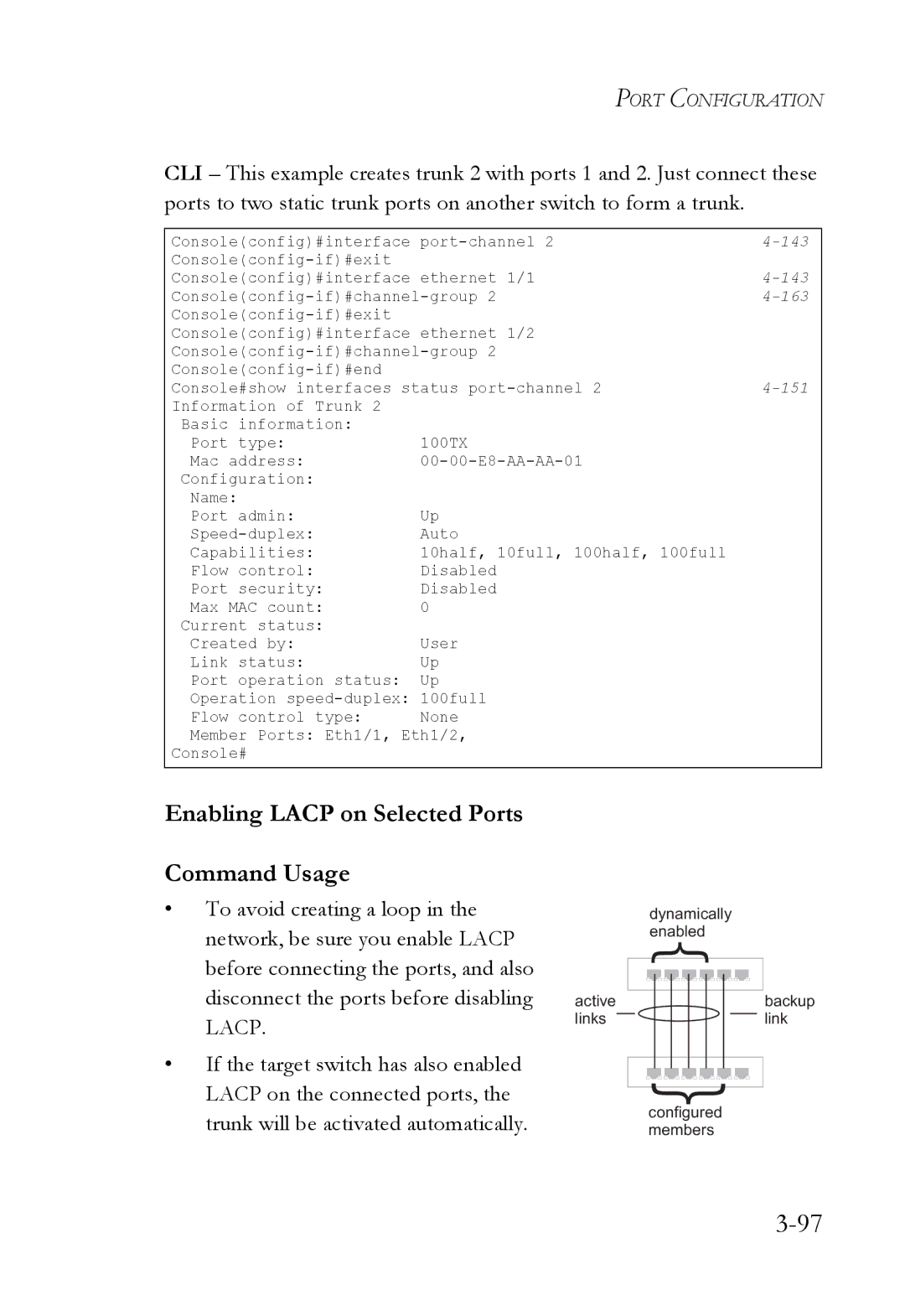 SMC Networks SMC6224M manual Enabling Lacp on Selected Ports Command Usage, 163 