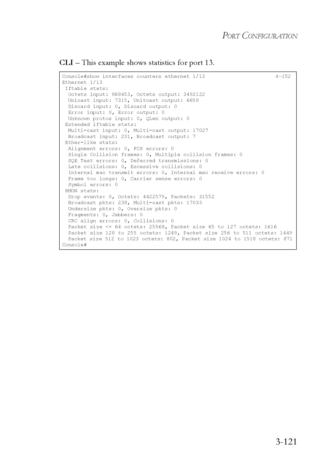 SMC Networks SMC6224M manual 121, CLI This example shows statistics for port 