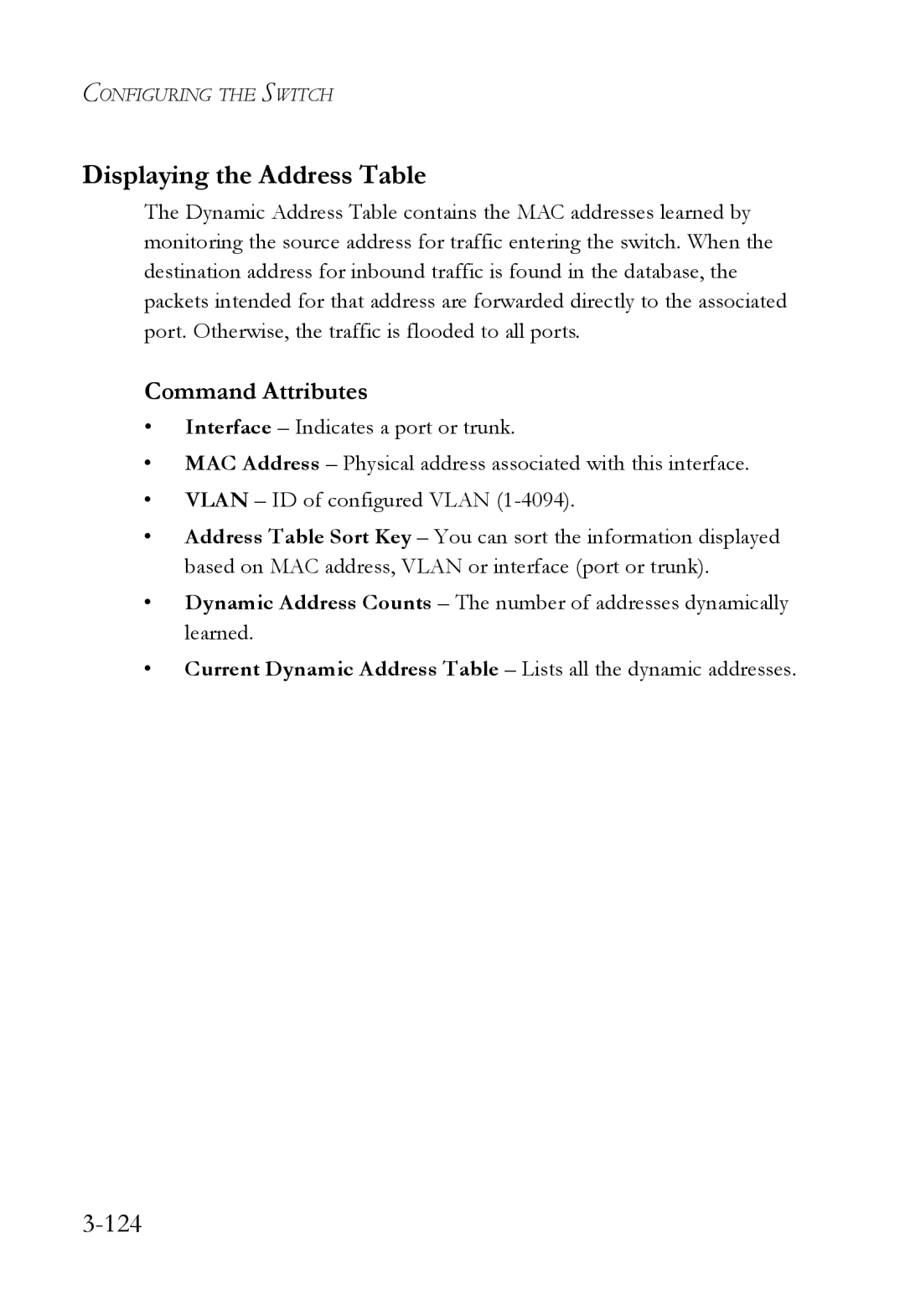 SMC Networks SMC6224M manual Displaying the Address Table, 124 