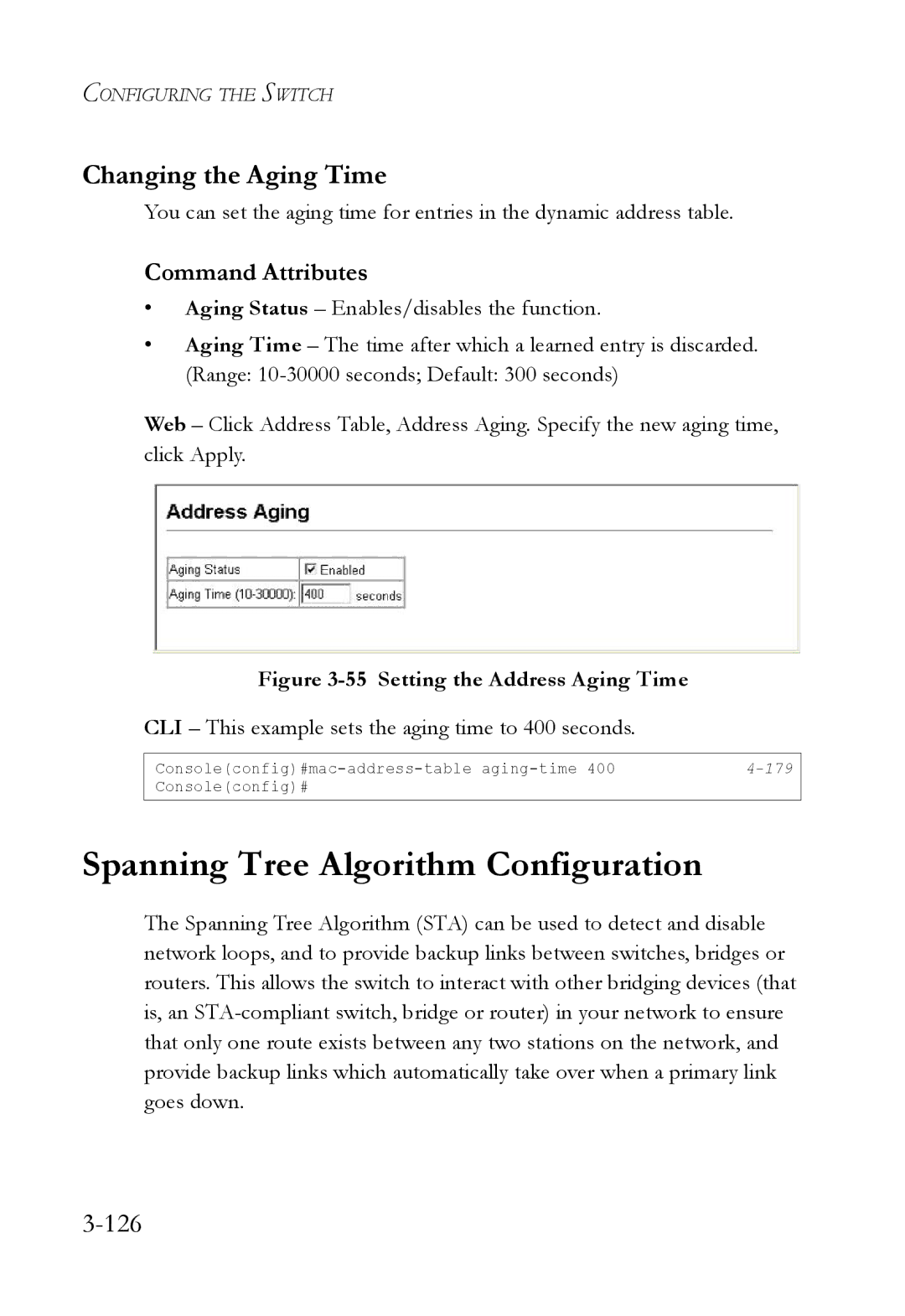 SMC Networks SMC6224M manual Spanning Tree Algorithm Configuration, Changing the Aging Time, 126 