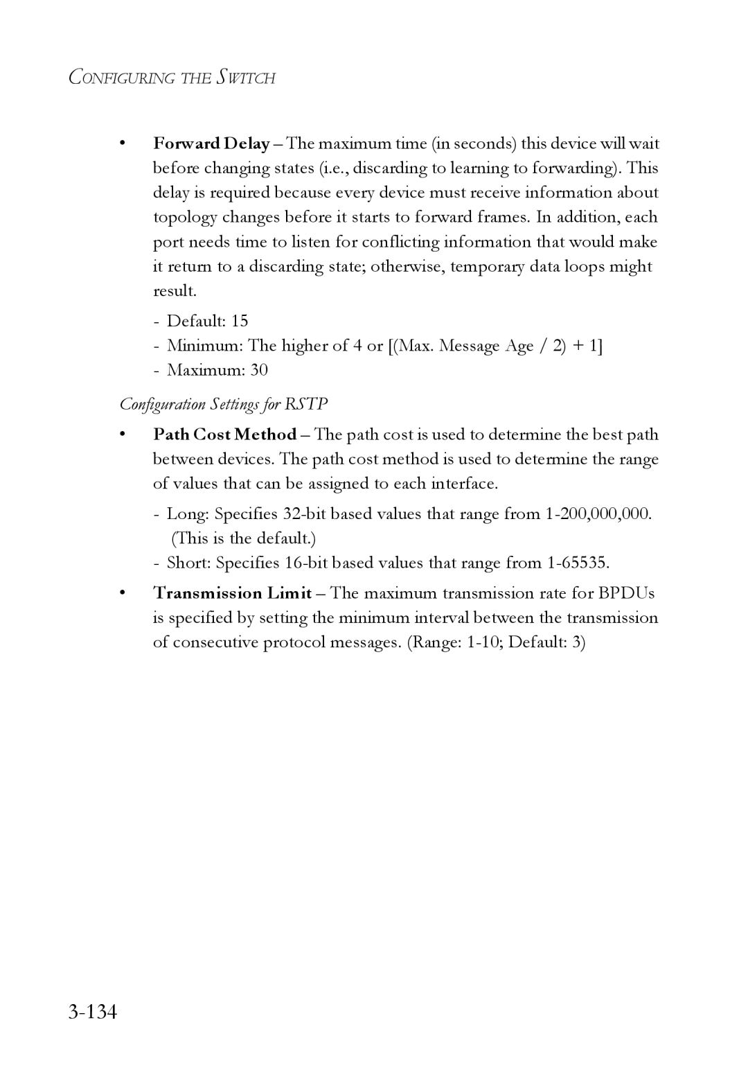 SMC Networks SMC6224M manual 134, Configuration Settings for Rstp 