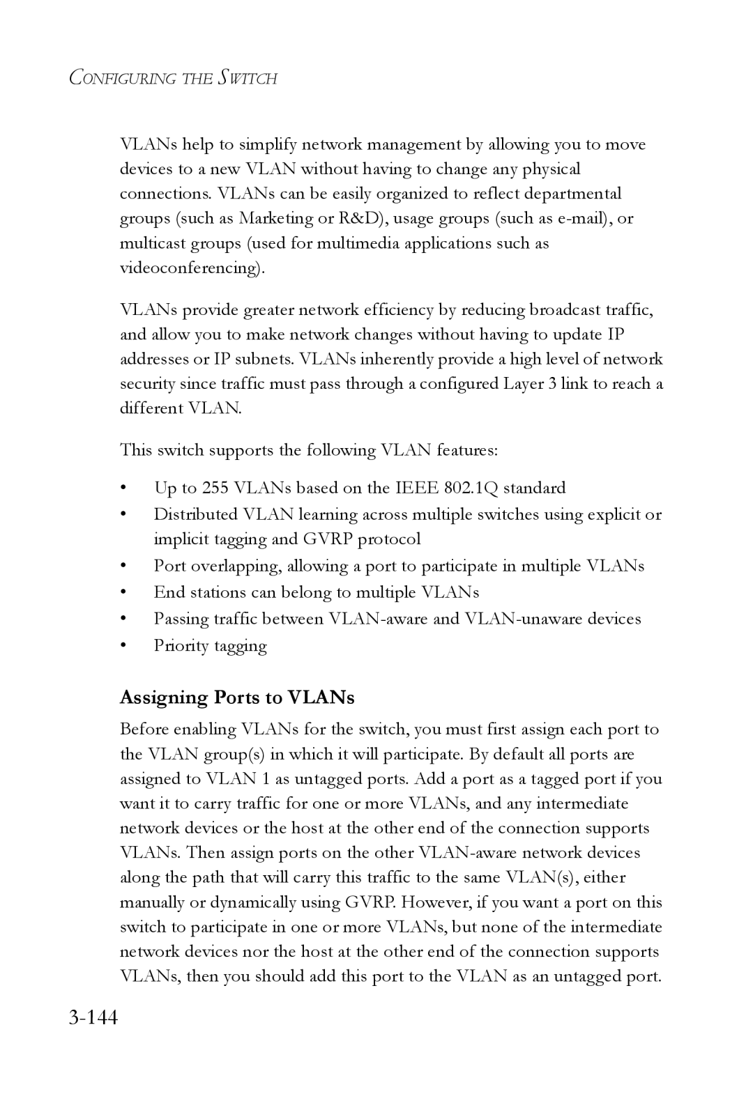 SMC Networks SMC6224M manual 144, Assigning Ports to VLANs 